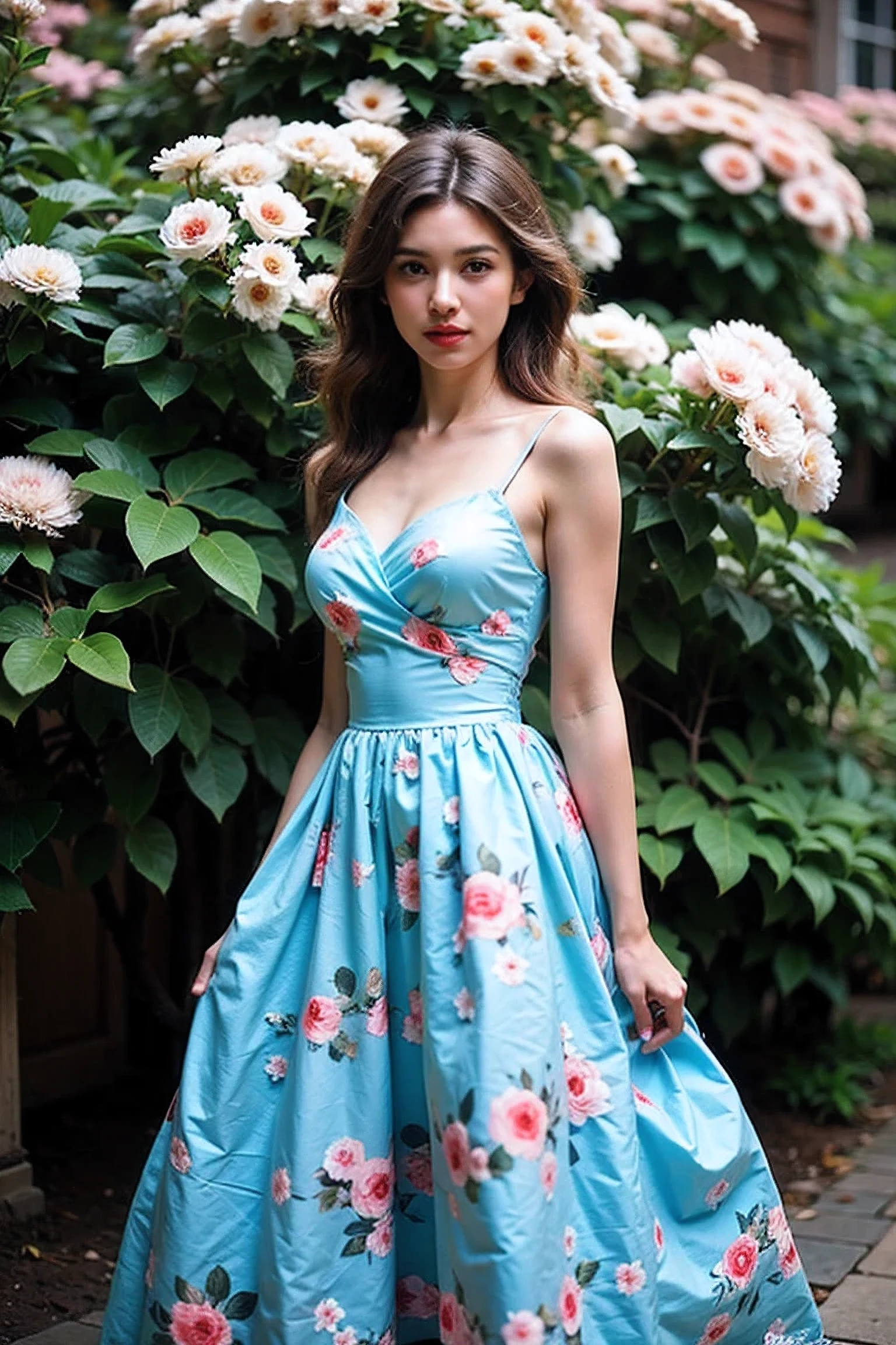 Realistic Photography,  Beautiful Young Female ,Floral Dress