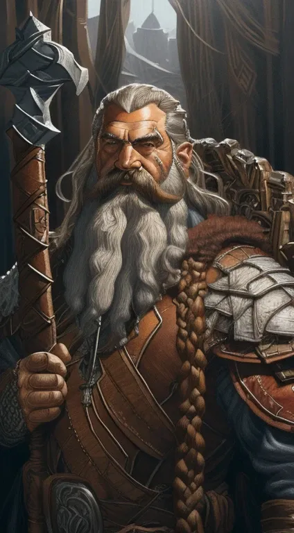 portrait of an adult dnd dwarf king,  braided hair, large beard, muscular,  wide face, large nose, art by artgerm and greg rutko...