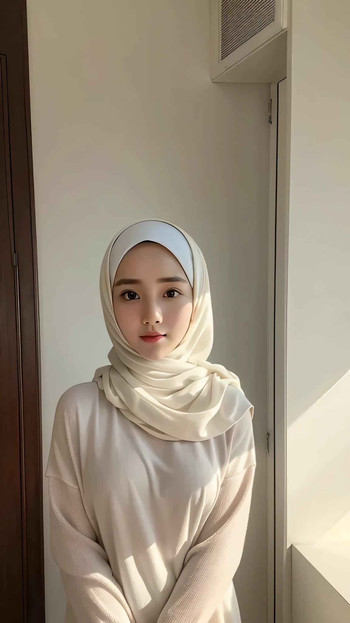 Beautuful Women、hijab, indonesian, a room、selfee、White Room、The face is cute、Vanrak Ayyans appears、1 girl
