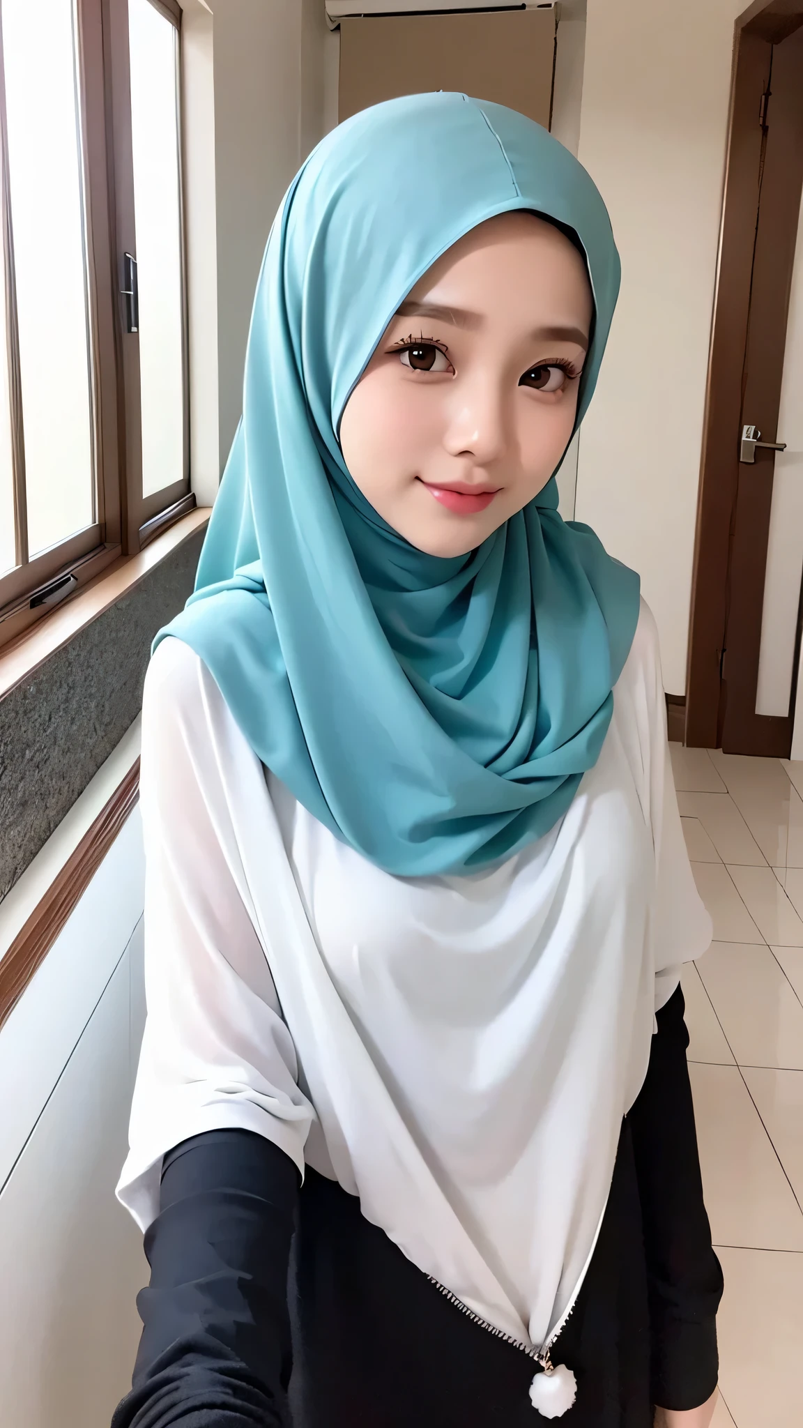 Beautuful Women、hijab, indonesian, a room、selfee、White Room、The face is cute、Vanrak Ayyans appears、1 girl