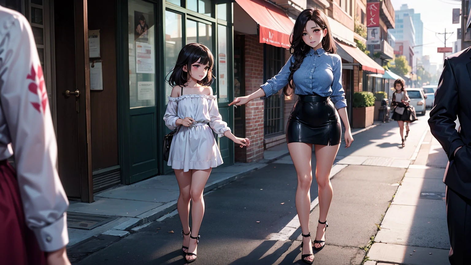 On the bustling street, an incredibly beautiful 33-year-old prostitute mother walks hand in hand with her innocent and tender 8-year-old daughter. The girl's laughter rings through the air as she looks at her mother in admiration. The mother, with a seductive and seductive expression, seduces the elderly with her captivating gaze. Dressed in a miniskirt that reveals her delicious thong, stockings and high heels, she plays the role of her with confidence. With a perverted gleam in her eyes, he savors the sensual touches of the old men on her legs and hips, satisfying her desires while she attends to her desires, both of them sensually groped