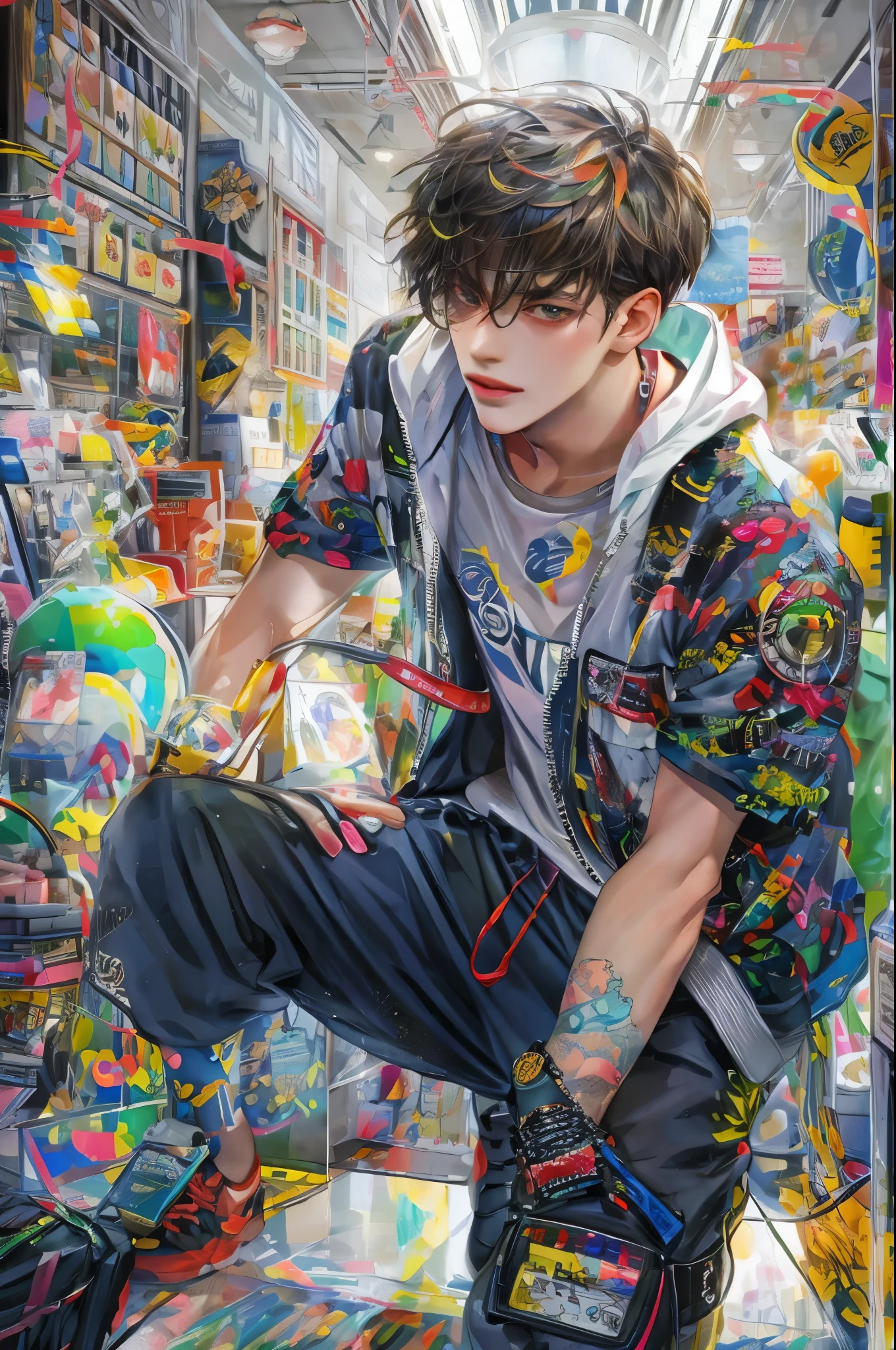 there is a man sitting in a hammock with a laptop, low quality video, ruan cute vtuber, tiktok video, low quality footage, instagram story, dang my linh, ren heng, he is about 20 years old | short, looking at his phone, bao pham, in the style of sifu 🔥 😎 🕹️ 👀 :2