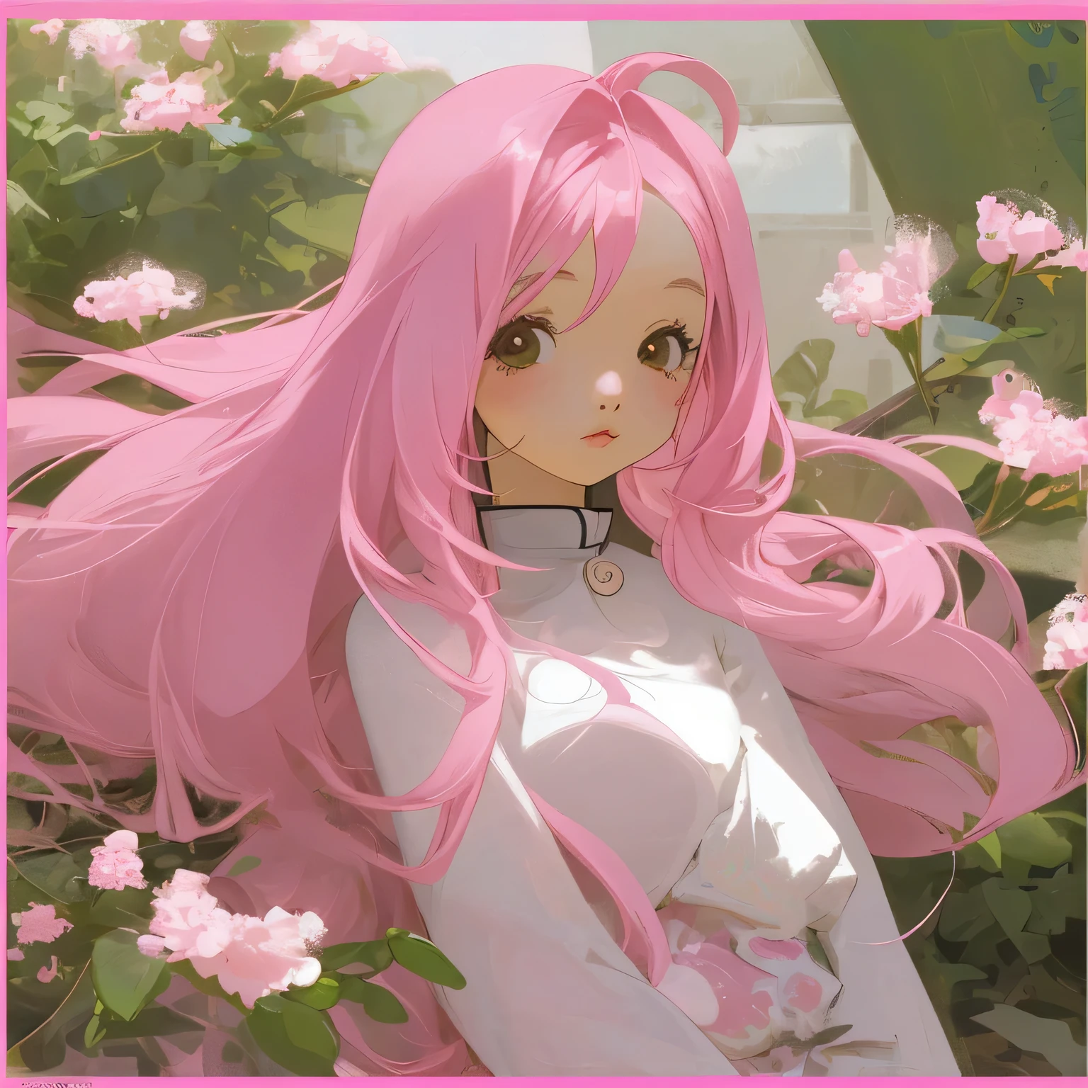 pink hair、Hair long and straight、cute、girl、older sister type