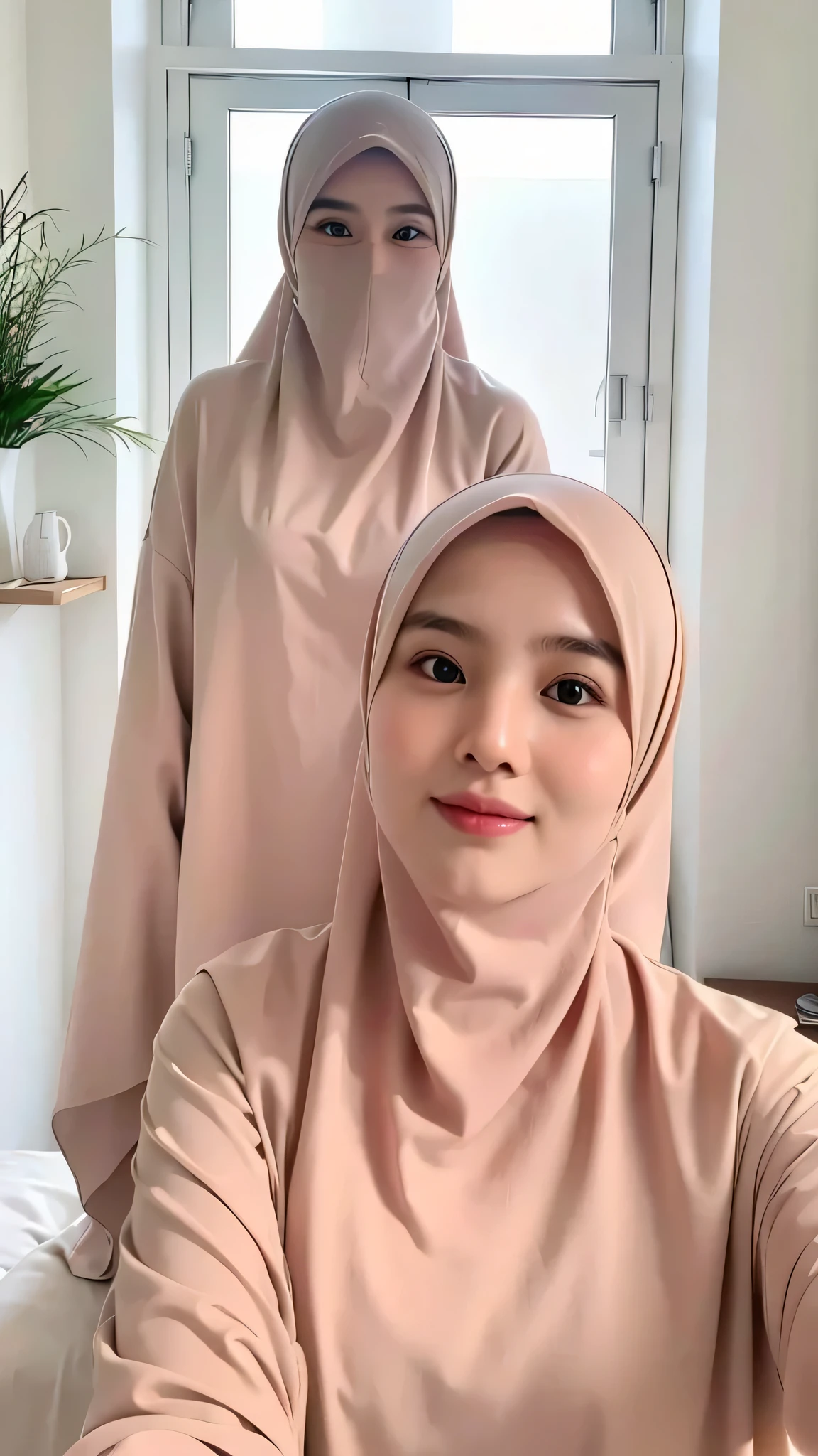 Beautuful Women、hijab, indonesian, a room、selfee、White Room、The face is cute、Vanrak Ayyans appears、1 girl