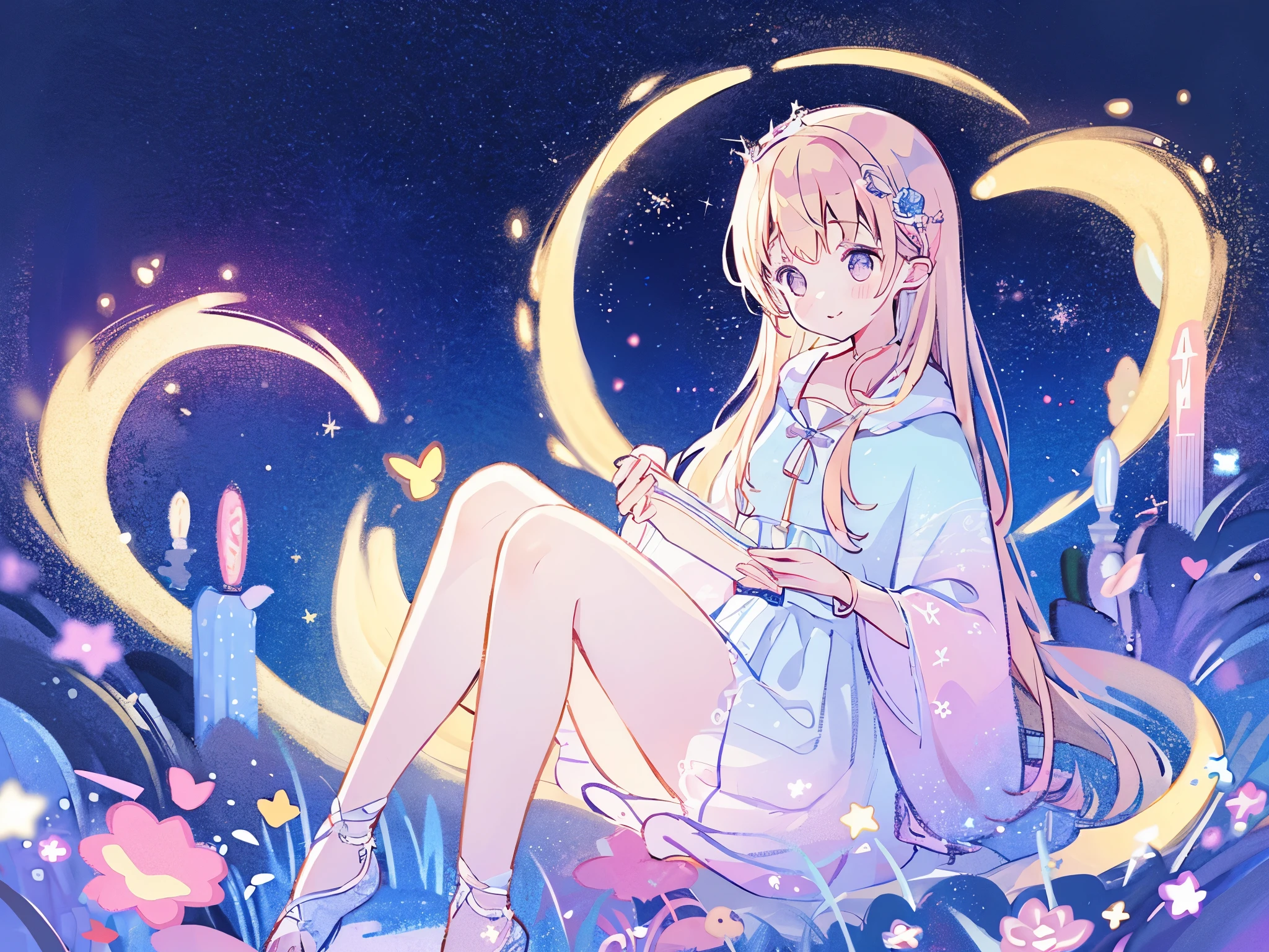 complex background, wishing star background, a woman wearing an ethereal mystical pink translucent dress that reflects the stars, perfume promo art, mystic, complex drawing, highly detailed, Covergirl brand, promo art, artistic rendition, ethereal, starry night, midjourney style