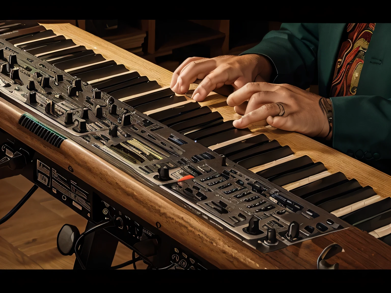 a nord stage 3 mutical keyboard in green