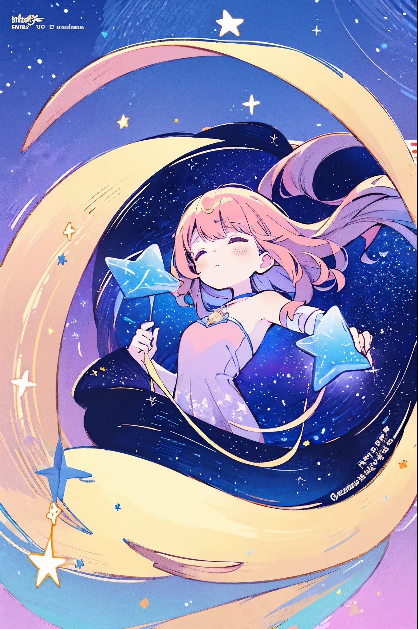 complex background, wishing star background, a woman wearing an ethereal mystical pink translucent dress that reflects the stars, perfume promo art, mystic, complex drawing, highly detailed, Covergirl brand, promo art, artistic rendition, ethereal, starry night, midjourney style