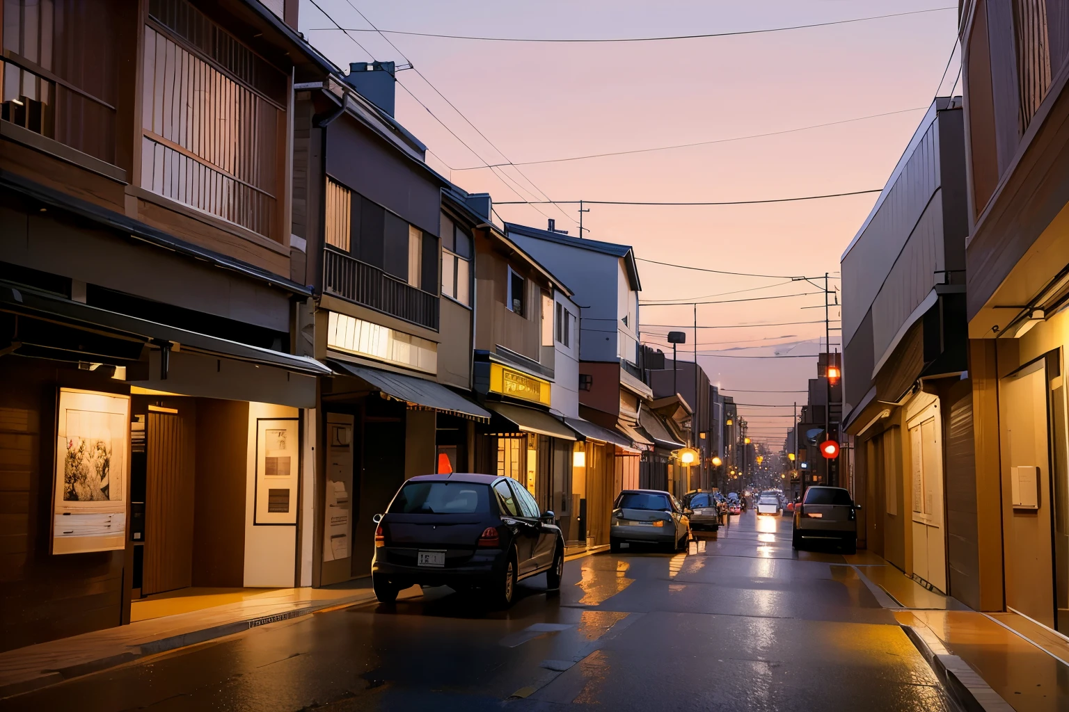 in the evening、sunset、Shopping Street