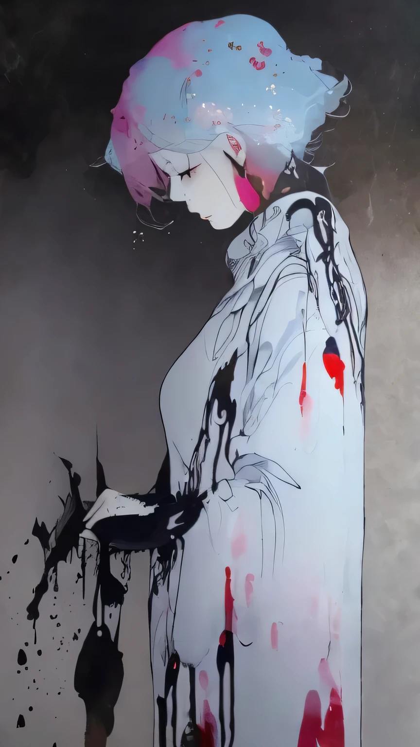 ink touch、winter colors, chinese ink drips, artistic painting,a woman,luminous design, pastel colours, ink drips, autumn lights,The encounter is in the wind、Since the day I fell in love、I was looking for you without even realizing it、Don&#39;t cry, love
