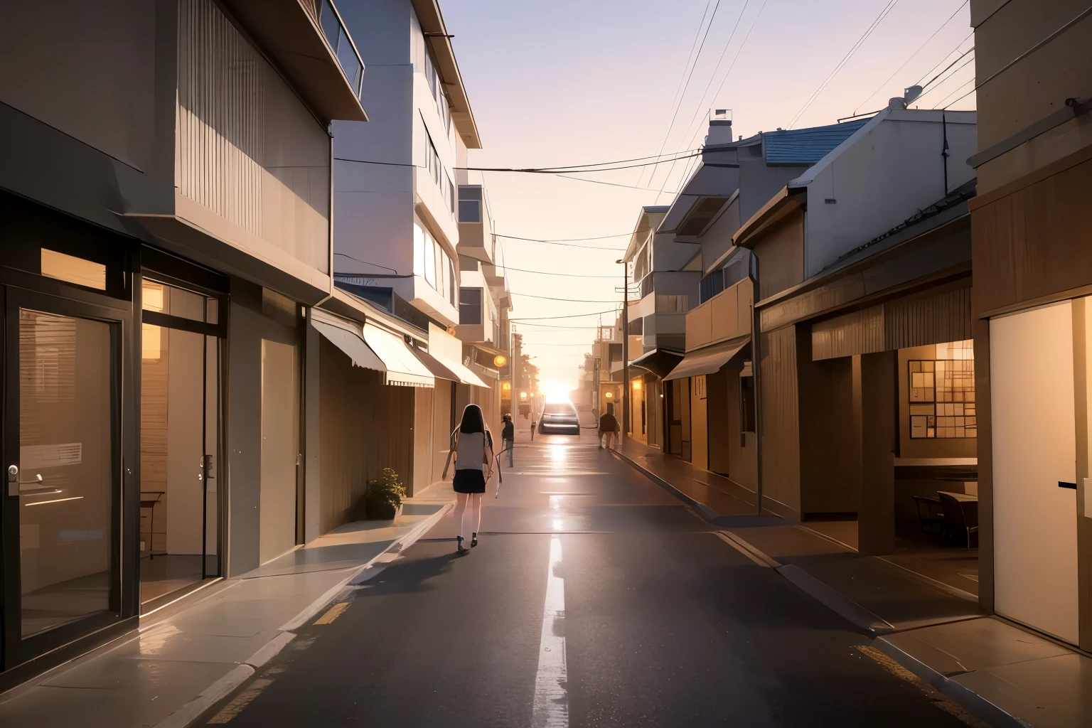 in the evening、sunset、Shopping Street