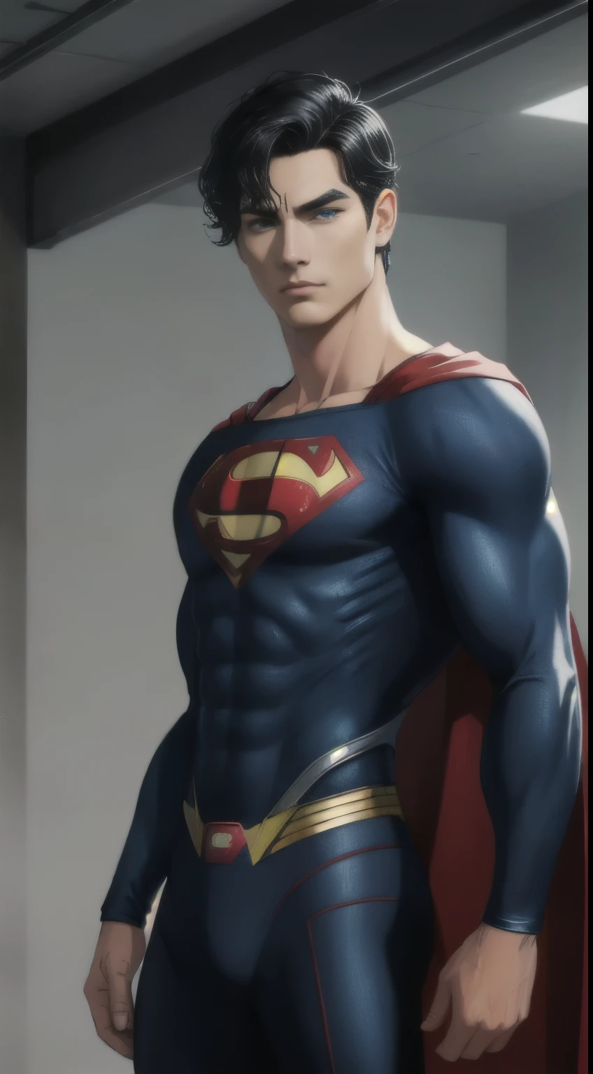 1 man, superhero,Superman,black hair, short hair, blue eyes, detailed eyes,Alone focus, simple background, male focus, Alone, standing, sung Jin-Woo, portrait,, (artwork:1.0), ( Best quality:1.0), (8K wallpaper:1.0), (detailed beautiful face:1.0), (detailed Deep eyes), Deep eyes,looking at the viewer,