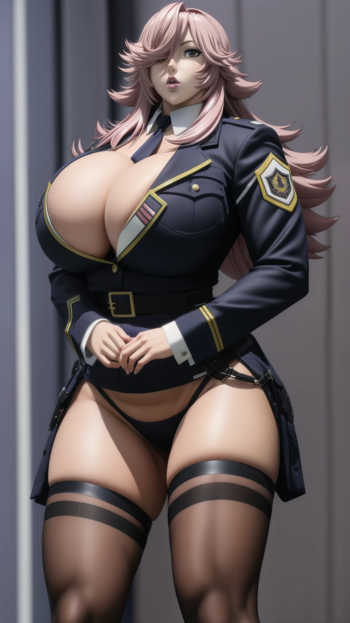 Yayoi_Kusakabe, High-rise Invasion 1girl, solo, big , thicc thighs, muscular body, highly detailed, extremely detailed, hyper realistic, 12k quality