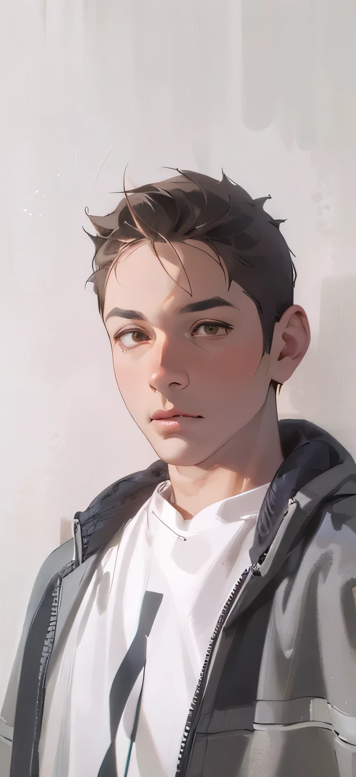 (best quality, highres),anime,graphic illustration style,soft lighting,defined outlines,spiky hair, brown eyes