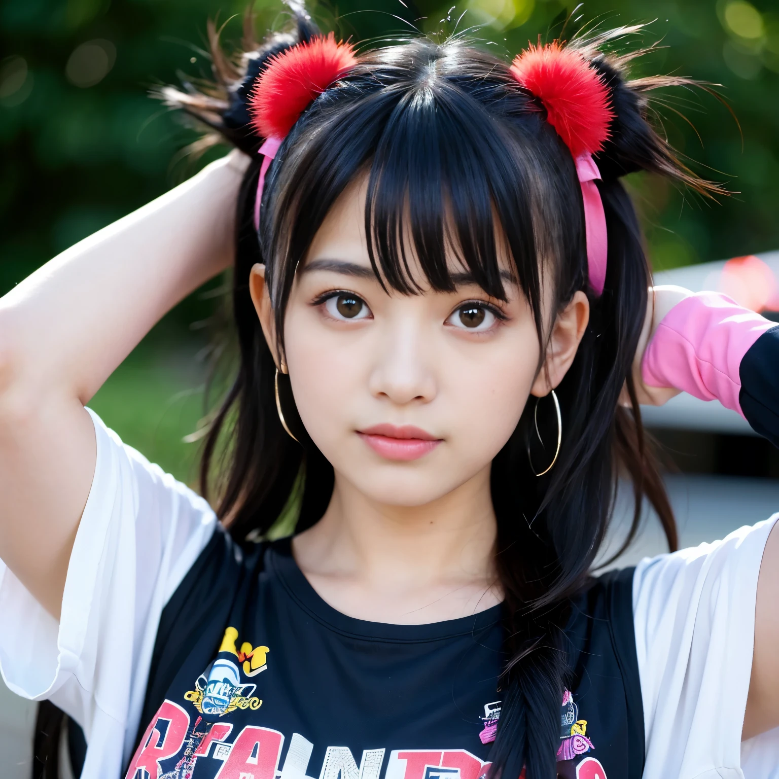 Best-quality, Masterpiece, Ultra-High-Resolution, (Photorealistic:1.4), Raw-Photo, 1girl, the most famous Japanese idol, wearing costume like punk-rockers, extremely cute face like the most popular Japanese idol, extremely beautiful big-blackeyes, extremely beautiful hair like punk-rockers, extremely beautiful skins