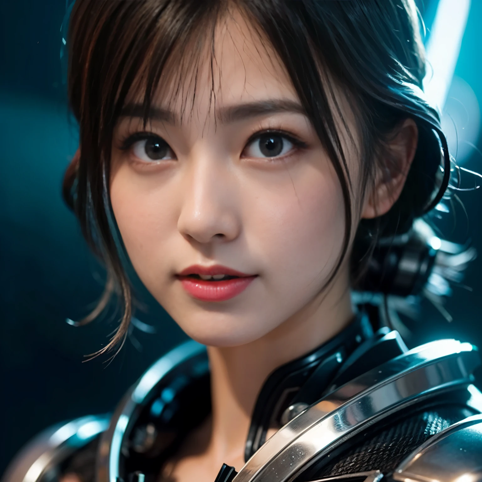 (highest quality、4k、8k、High resolution、master piece: 1.2)、Super detailed、(real、photorealistic、photorealistic: 1.37)、An illustration、Girl with detailed eyes and face、beautiful detailed lips、highly detailed eyes and face 、long eyelashes、strong woman、heroine:1.1、mysterious atmosphere、beauty of japan、Armor、power of lightning、destroyed city background、Alien Robots、epic battle、heroic pose、dynamic perspective、powerful energy、shimmering effect、dark and moody lighting、vibrant colors