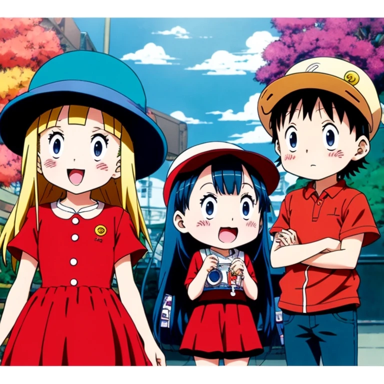drslump manga, nime character with a woman in a red dress and a blue hat, official artwork, nagatoro, official art, movie promotional image, promotional art, anime cover, japanese live-action movie, anime key visual”, key art, official anime artwork, anime still film anime shikishi, official illustration, official anime key media, ad image