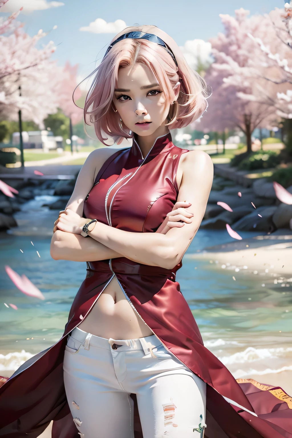 highest quality, masterpiece, big , (big breasts), detailed skin texture, fine cloth texture, detailed face, Super detailed, 8K, intricate details, 1 girl, intense bright pink hair, beautiful lips