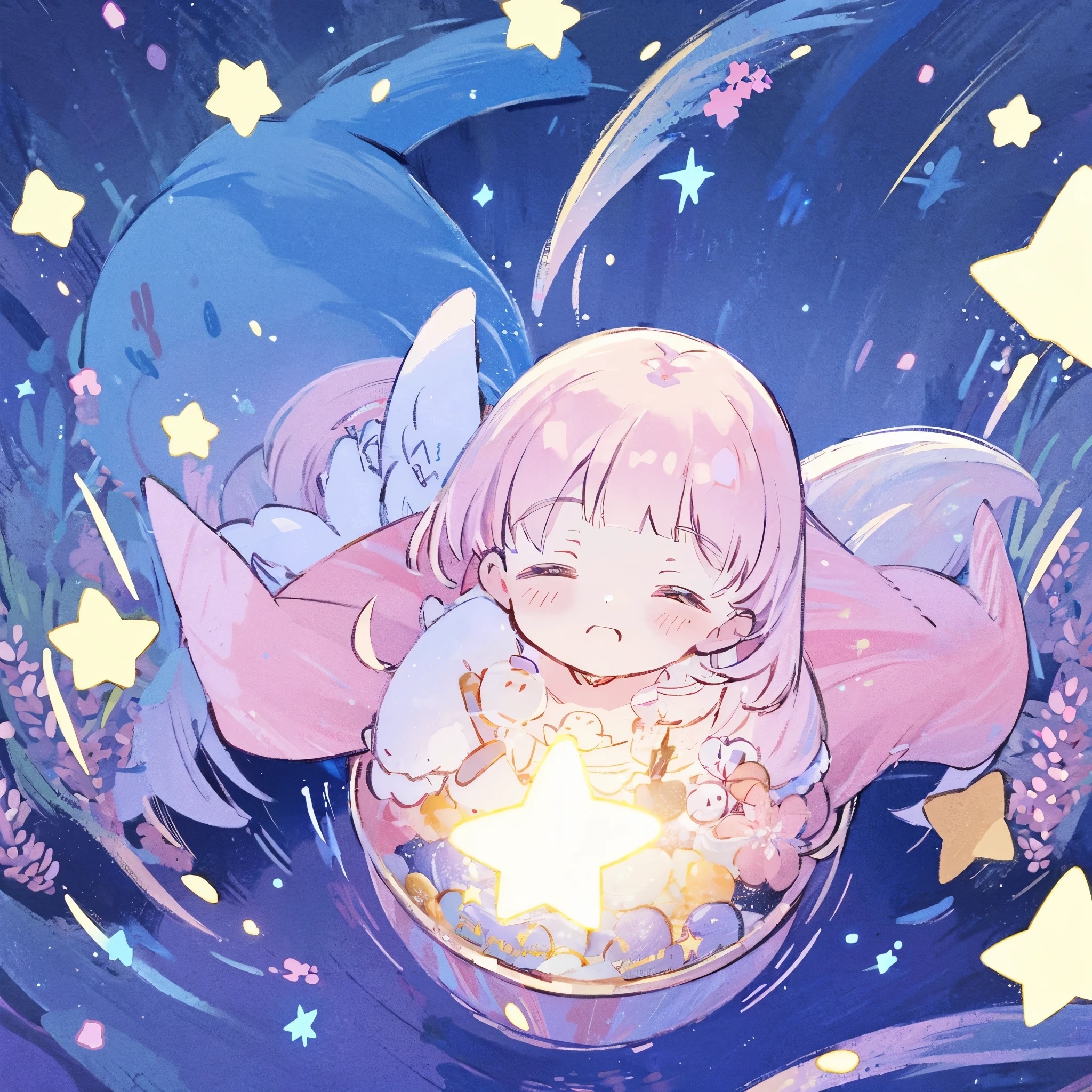 complex background, wishing star background, a woman wearing an ethereal mystical pink translucent dress that reflects the stars, perfume promo art, mystic, complex drawing, highly detailed, Covergirl brand, promo art, artistic rendition, ethereal, starry night, midjourney style