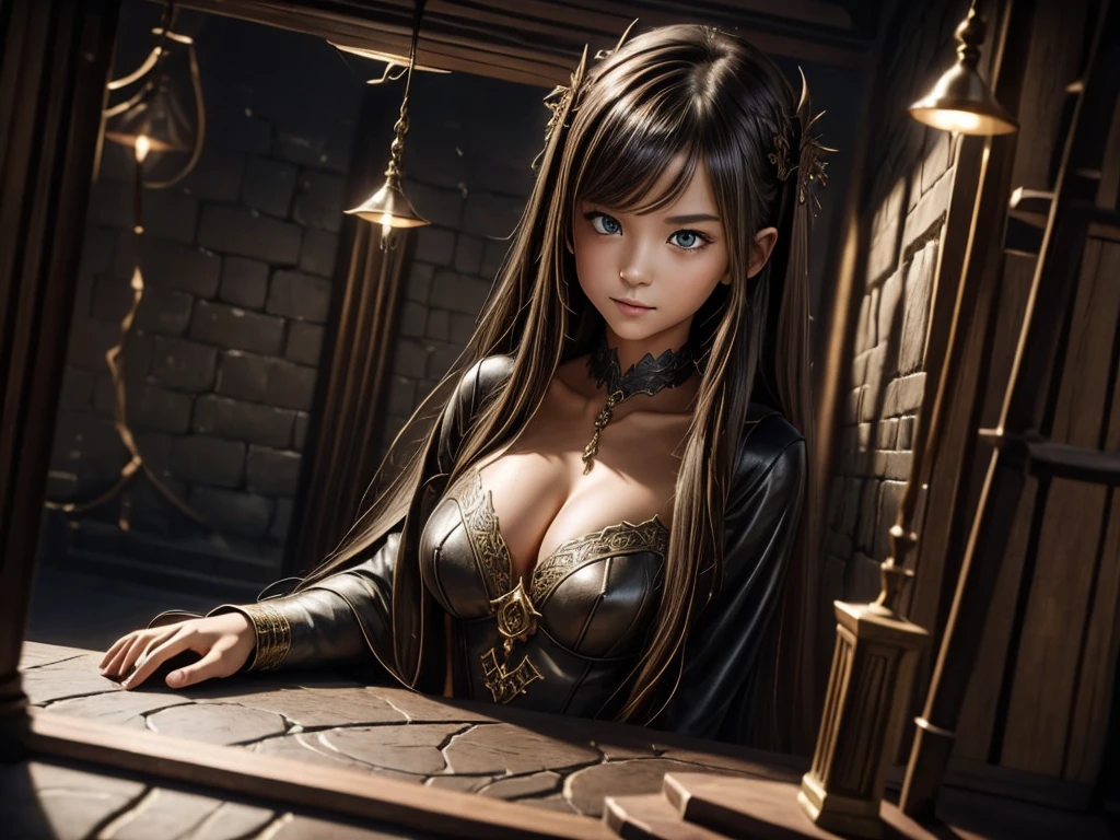 A girl exploring a dark dungeon, wearing an enchanted armor and holding a shining sword, with a brave and determined expression on her face. The dungeon is filled with intricate details of moss-covered stone walls, ancient carvings, and flickering torchlight. The air is heavy with a sense of mystery and danger. The girl's eyes are detailed, capturing the light of the torches and reflecting her unwavering determination. Her lips are beautifully detailed, revealing a hint of determination and strength.

The artwork is created in a medium that combines digital painting techniques with realistic textures, bringing out the fantasy world in a stunning and immersive way. The texture of the dungeon walls is gritty and rough, while the armor is sleek and shiny, creating a captivating contrast.

Additional details include a scattered treasure chest overflowing with gold and jewels, hinting at the rewards waiting to be discovered. A hidden trap mechanism is partially visible on the floor, adding suspense and thrill to the scene. The girl's powerful stance showcases her agility and readiness for any challenge that comes her way.

The image quality is of the highest standards, with vibrant colors and ultra-detailed elements that make every aspect of the artwork come to life. The lighting is carefully designed to create a dramatic atmosphere, casting shadows that dance along the dungeon walls.

In terms of art style, the artwork leans towards the fantasy genre, capturing the essence of the Dungeons & Dragons universe. The color palette is rich and vibrant, with deep blues and purples contrasting with warm golden tones, enhancing the magical and mysterious feel of the scene.

With this prompt, Stable Diffusion will generate a high-quality, detailed image of a girl exploring a mysterious dungeon, transporting the viewers into a fascinating world of adventure and fantasy.