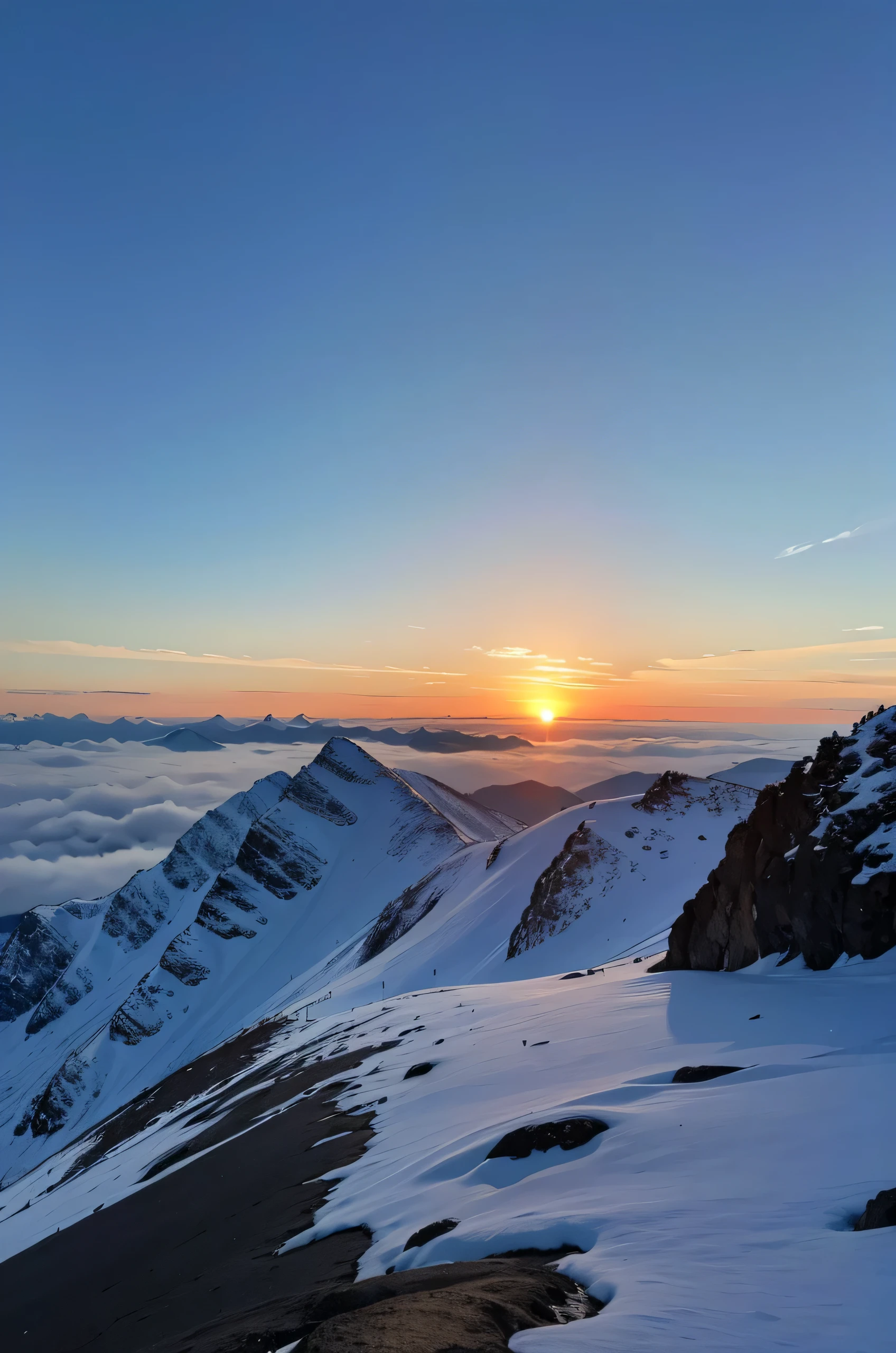 Highest image quality,sea of clouds,sunset,mountaintop