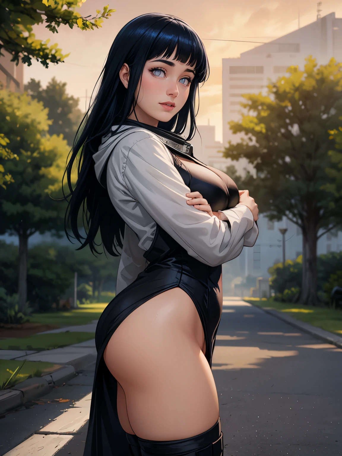 ((masterpiece)), (best quality),, official art, extremely detailed CG unity 8k wallpaper, highly detailed, shiny skin, Depth of field, vivid color,, 1girl, (curvy:0.6), (full body:0.8), girl wearing sexy clothes, sexy , portrait sophie mudd, casual pose, gorgeous young model, cute young woman, a beautiful -aged girl, very pretty model, young , cute young girl, beautiful young girl, beautiful model, long black/blue hair, dark hair, shiny hair, young and cute girl, girl, Hinata, Naruto, Hinata anime, anime, looking at me, high shadow texturing, shadows included, looking epic, epic background, epic place, single person, nobody else, wearing swimsuit, wearing somethink cute, wearing cute dress, adorable, kawaii, cute, proud, happy, definision of happines, rainy day, rain, light source, epic lighting, sunning, 18+ , epic background, super epic backgorund, backgorund theme, suepr shadowing, shadows, dynamic lighting, wearing sexy clothes of random color, (Background: sunset, sunny forest, nature), poses: (Poses: sexy pose), light face, light outline lines, realistic, hyper detailer, high details