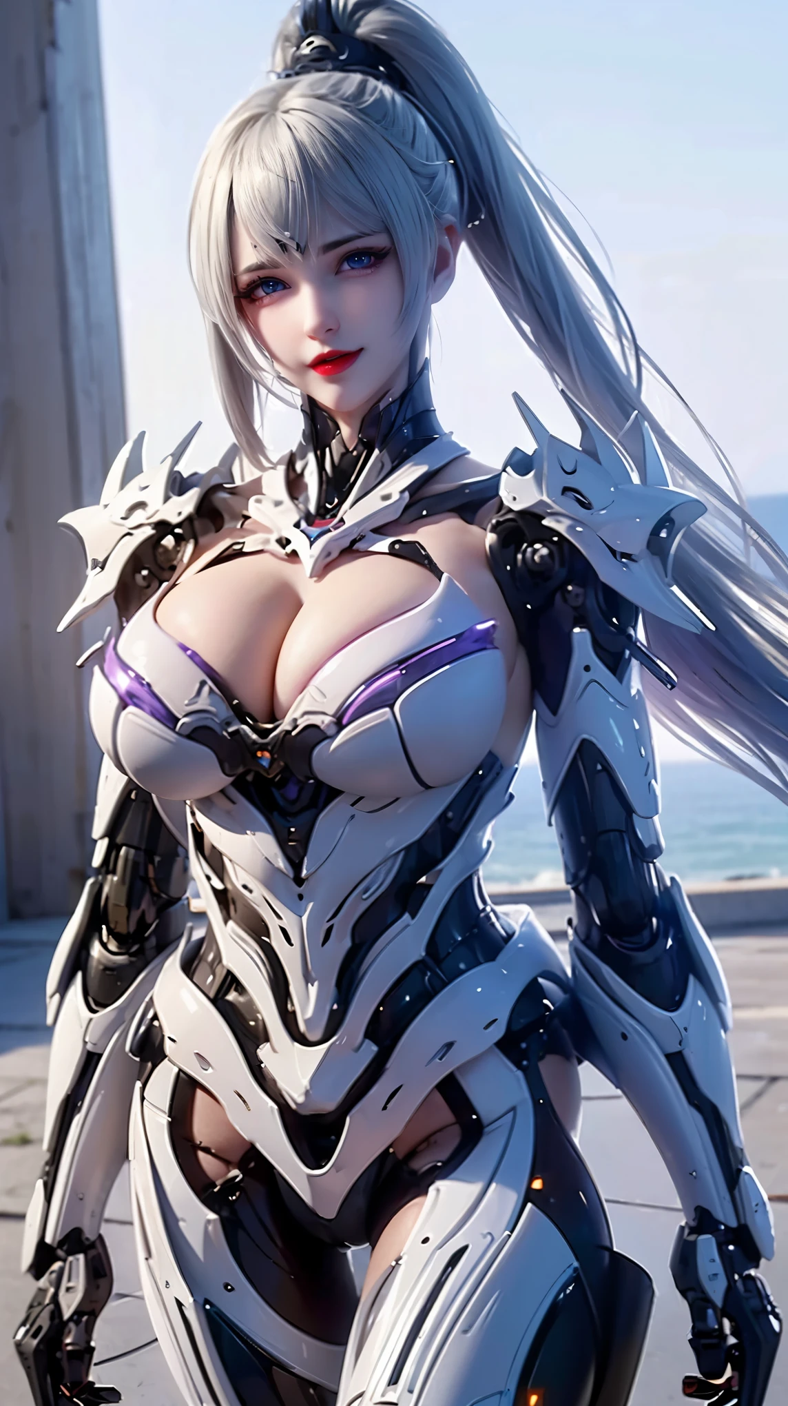 UPPER BODY,CLOSE UP HALF BODY,SOLO,(BEAUTY WHITE HAIR,GOLDEN DRAGON HORN:1.3), (HUGE OPPAI,BUSTY MILF,CLEAVAGE,MUSCLE ABS:1.5), ((WEARING OUTFIT PURPLE,WHITE SHINY MODERN MECHA FUTURISTIC SKIMPY BIKINI ARMOR,ROBOT MECHA ARMOR:1.5)),(CURVY VOLUPTUOUS BODY MATURE WOMAN:1.5), (SWEATY GLOSSY BODYSKIN:1.5), (LOOKING AT VIEWER:1.6),(HALLROOM OF FUTURISTIC SPACE STATION:1), (PHOTOREALSITIC:1.4), (ULTRA-DETAILLIERT), (TOP-QUALITY), (BEST SHADOWS), (MASTERPIECE), BRIGHT LIGHT IN ROOM, HYPER TEXTURE, (4X MSAA), ((UNREAL ENGINE 5 RENDER)), PHYSICALLY-BASED RENDERING, ULTRA HIGHT DEFINITION, 16K, 1080P.