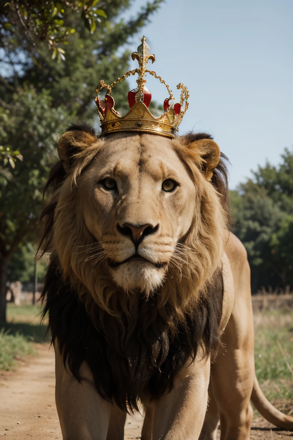 lion with crown with nature environment
