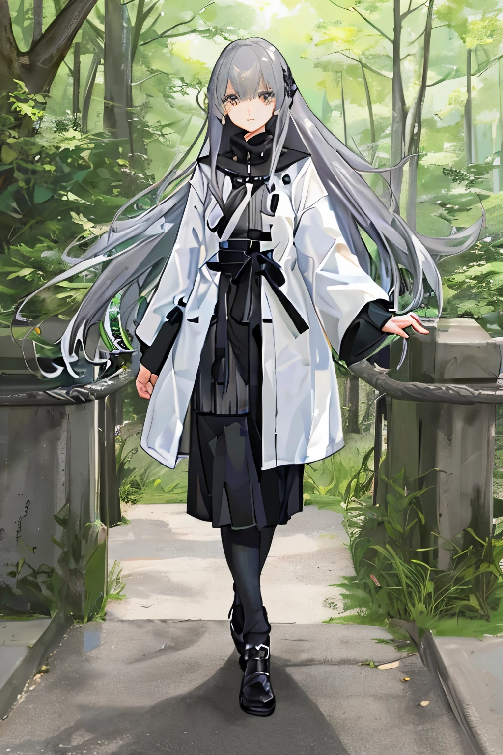 cool、girls、gray hair、long hair、Standing picture