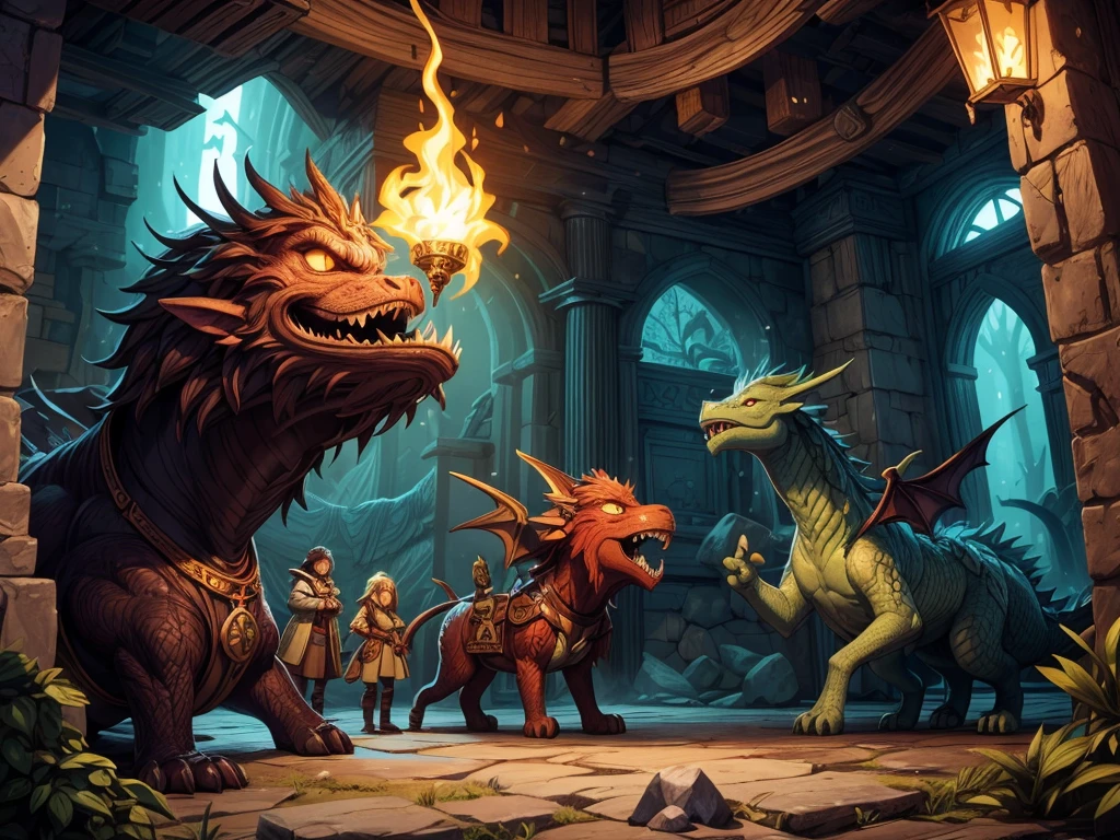 A girl with long hair and sparkling blue eyes, dressed in armor, holding a magical sword, engaged in combat with a fearsome dragon. The girl's armor is intricately detailed, with engravings of ancient runes. The dragon is massive, with scales that shimmer in the sunlight and fiery breath emanating from its mouth. The surrounding environment is a dark and mysterious dungeon, with dimly lit torches casting eerie shadows on the stone walls. The atmosphere is filled with tension and adrenaline, as the girl shows determination and strength in her battle against the dragon. The image is rendered in a highly realistic and detailed style, capturing every fine texture and vibrant color. The lighting is dramatic, with rays of sunlight streaming through the cracks in the dungeon ceiling, highlighting the intensity of the scene. The overall color tone is dark and atmospheric, with hints of warm hues illuminating the characters and surroundings.