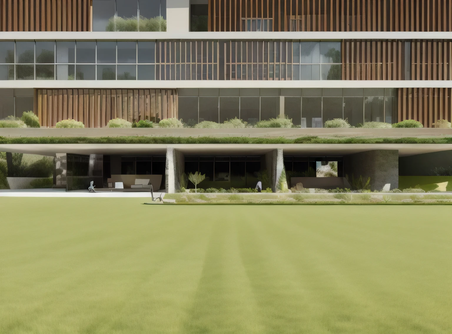 rendering of a building with a green lawn and a man walking in front, architectural rendering, art print, green terrace, architectural rendering, Digital Rendering, detailed rendering, intermediate vision, architectural visualization, mantra rendering, grande angular exterior 2022, professional rendering, architectural renderinging, photo rendering, view at ground level, highly photographic rendering, photographic rendering