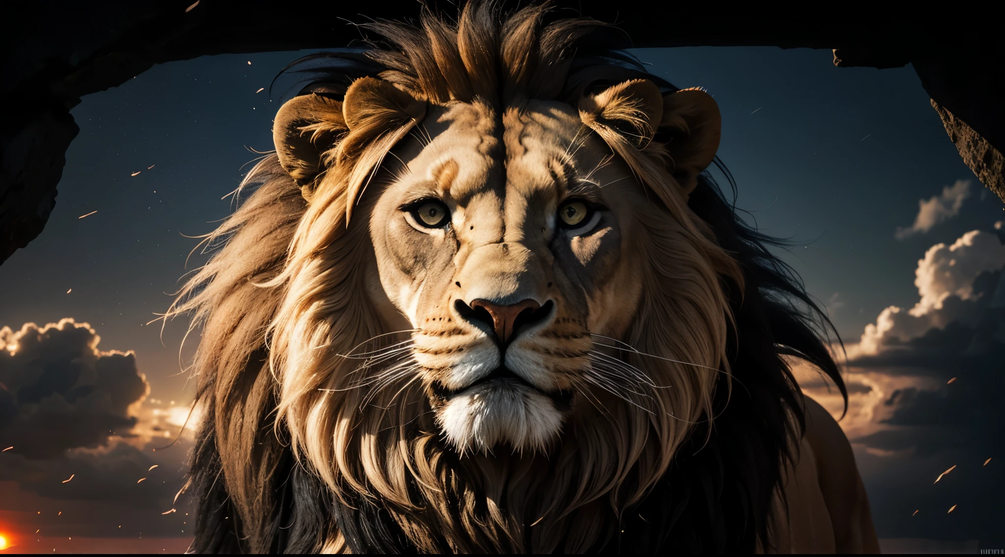 Lion, Divine Lion, naturais, Natureza, Natureza, Linda, Rendering, fotorrealista, UltraHigh definition, 4K, texturasdetalhadas, thunder, sombras detalhadas, cores detalhadas, por do sol, sol se pondo, Sunset, Natureza Linda, Grande Divino, por do sol, contraste detalhado, Contraste realista, high resolution, cores detalhadas, fogo, eletricidade, divina criatura, 8k, realista detalhado, 16k, 8k, High definition, contraste detalhado, Contraste realista, high resolution, cores detalhadas, fogo, eletricidade, divina criatura, 8k, realista detalhado, elegante, Rendering 4K, Texturasdetalhadas High definition, 