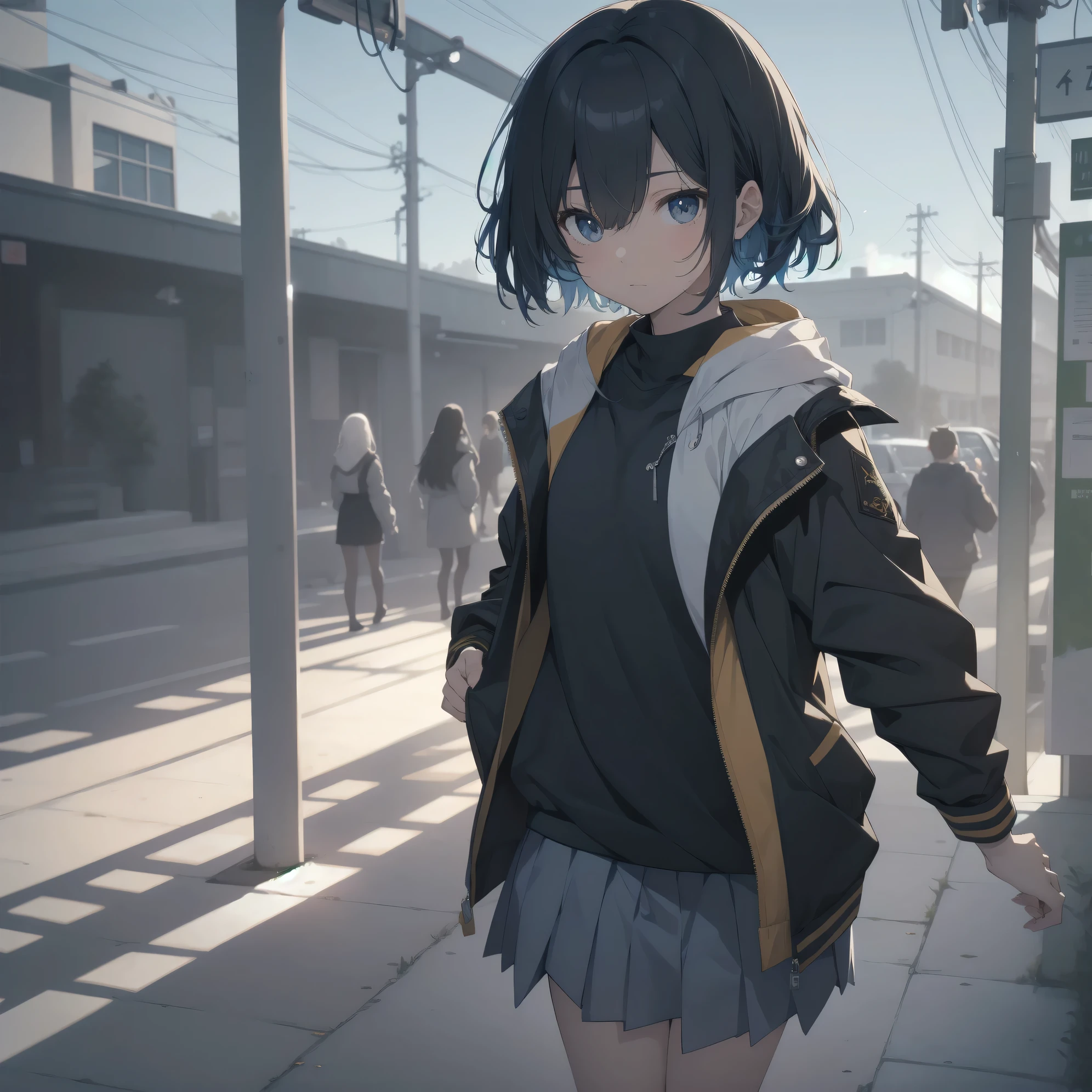 ultra-absurdres-Top quality by art God, ultra-detailed, high resolution, anime moe artstyle, best anime 8k konachan wallpaper, pixiv contest winner, perfect anatomy,break, 1girl, (Please draw a girl walking sleepily to school alone. )break,(Solo,little female, 13-year-old:1.3),Full limbs, complete fingers,a junior high school student, Attractiveness of immature bodies, (very short hair), short cut, flat chest, , small butt, small black eyes, beautiful detailed eyes, well-proportioned iris and pupils, expressive eyes, highres detailed hair, soft expression, school_uniform, pleated skirt,(Detailed Lighting), (Detailed background), in the School commute route. break,super detailed skin, Best cinematic lighting powered by famous artist, 8k,beauty illustration,photoshop_(medium),very aesthetic,break,((artist:core )), artist:akinashi yuu ,artist:oyari ashito ,artist:kantoku ,