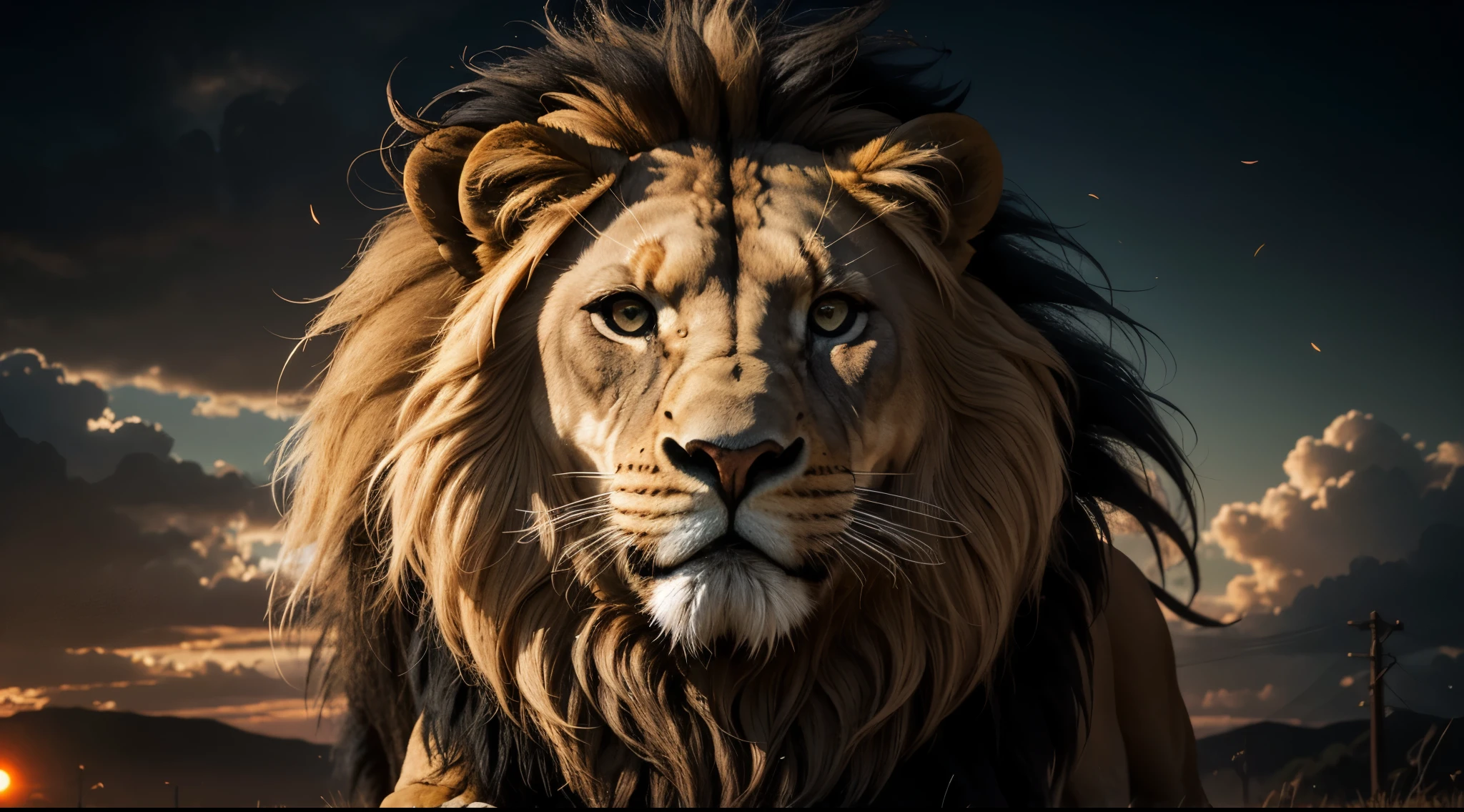Lion, Divine Lion, naturais, Natureza, Natureza, Linda, Rendering, fotorrealista, UltraHigh definition, 4K, texturasdetalhadas, thunder, sombras detalhadas, cores detalhadas, por do sol, sol se pondo, Sunset, Natureza Linda, Grande Divino, por do sol, contraste detalhado, Contraste realista, high resolution, cores detalhadas, fogo, eletricidade, divina criatura, 8k, realista detalhado, 16k, 8k, High definition, contraste detalhado, Contraste realista, high resolution, cores detalhadas, fogo, eletricidade, divina criatura, 8k, realista detalhado, elegante, Rendering 4K, Texturasdetalhadas High definition,
