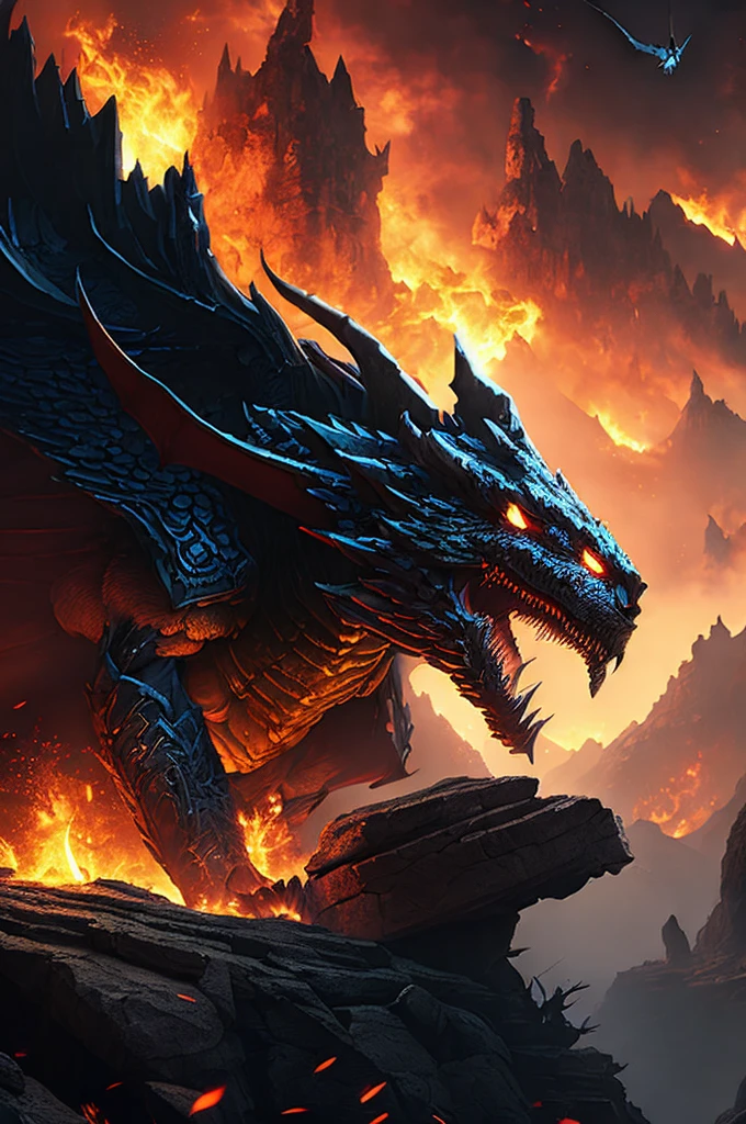 (create an epic image of the popular game Dungeons and Dragons: 1.5), flying dragons, battle, cliffs, fire, masterpiece, hyper detailed, mystical, magical, at night, long shot, cinematic lighting, ultra image quality, HD , 32k