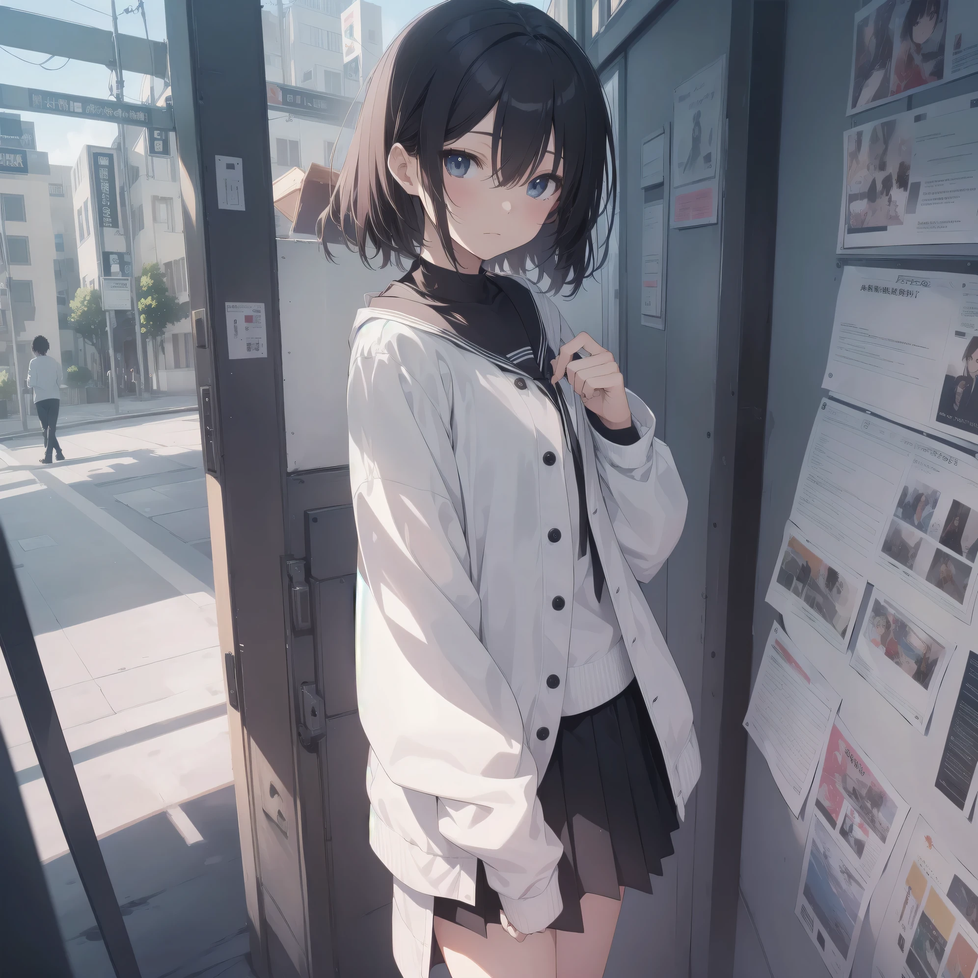 ultra-absurdres-Top quality by art God, ultra-detailed, high resolution, anime moe artstyle, best anime 8k konachan wallpaper, pixiv contest winner, perfect anatomy,break, 1girl, (Please draw a girl walking sleepily to school alone. )break,(Solo,little female, -yeld:1.Full limbs, complete fingers,a junior hiiveness of immature bodies, (very short hair), short cut, flat chest, , small butt, small black eyes, beautiful detailed eyes, well-proportioned iris and pupils, expressive eyes, highres detailed hair, soft expression, school_uniform, pleated skirt,(Detailed Lighting), (Detailed background), in the School commute route. break,super detailed skin, Best cinematic lighting powered by famous artist, 8k,beauty illustration,photoshop_(medium),very aesthetic,break,((artist:core )), artist:akinashi yuu ,artist:oyari ashito ,artist:kantoku ,