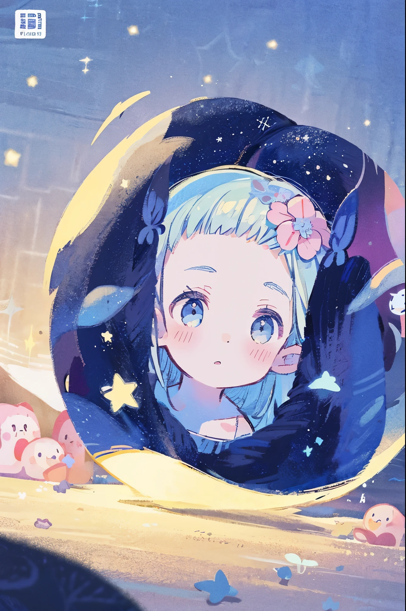 complex background, wishing star background, a woman wearing an ethereal mystical pink translucent dress that reflects the stars, perfume promo art, mystic, complex drawing, highly detailed, Covergirl brand, promo art, artistic rendition, ethereal, starry night, midjourney style, beautiful face