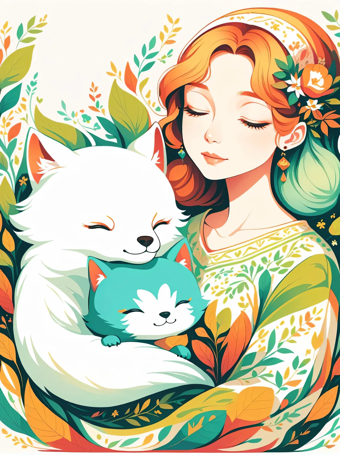 Lovelyillustration Arctic Fox House,arctic fox family,animal,hibernation,Lovely,sleep,Comfortable and warm,looks very happy,illustration,Popularity,rich and colorful,draw with thick lines,color,dim,Light,hibernation arctic fox sleeping,Have a sweet dream,Home is warm,Full of happiness,rich and colorful,Gorgeous,fantasy,patchwork,Quilt,Details Details,fluffy,randolph caldecott style