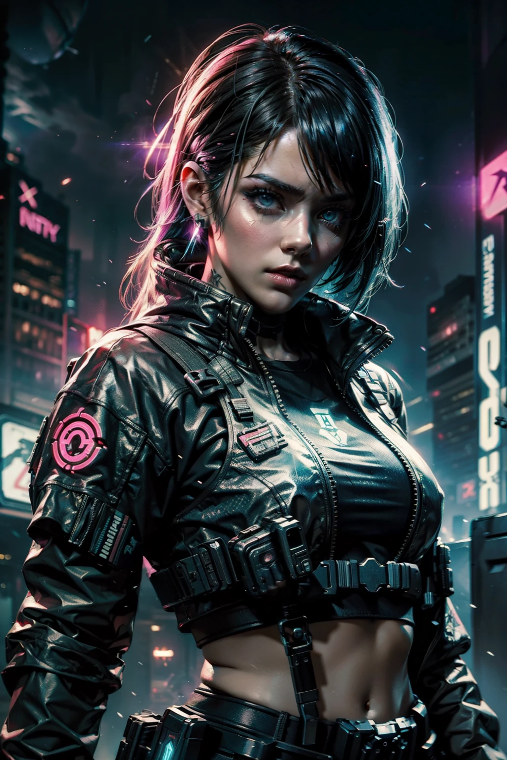 Photorealistic, raining, cyberpunk attire, cyberpunk background neon lights lighting, masterpiece, self portrait
