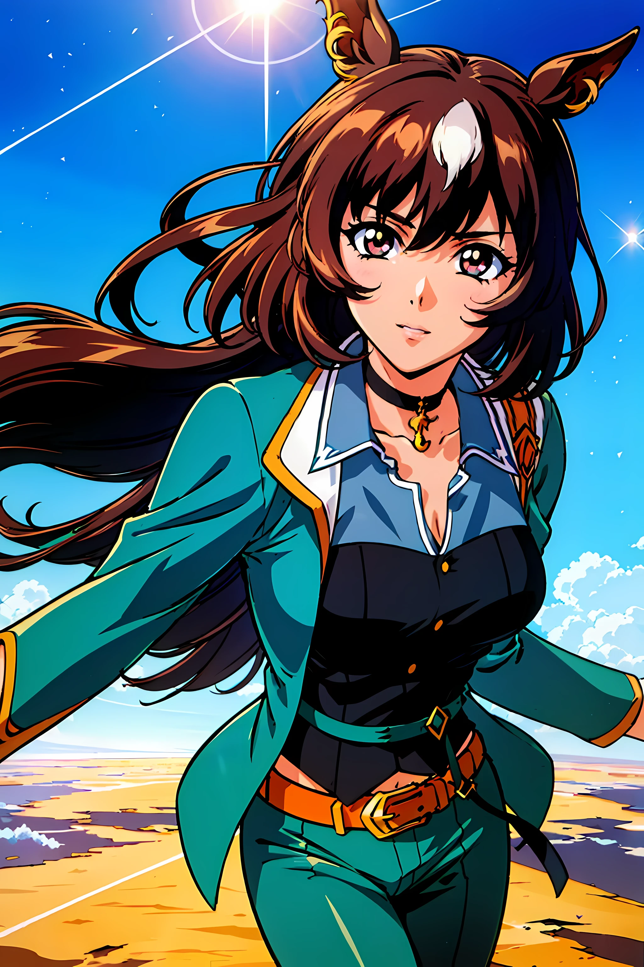 (highest quality:1.3),(ultra-be familiar with:1.5),High resolution,extremely be familiar with CG,unity 8k wallpaper,official art,be familiar with,super be familiar with skin,perfect anatomy,beautiful be familiar with eyes,(anime screenshot:1.11),very delicate and beautiful,(90s anime,90s anime style,cel shaded anime:1.17),1 girl,alone,anmnr, ((sirius symboli:1.52)),(horse ears, horse tail,green jacket, collared shirt, fingerless gloves, green pants, choker, belt:1.17),I furrowed my brow., (shining eyes),blends well with the eye,blends well with the eye,focus of the eye,(Carefully crafted brilliance, sky blue lens flare:1.7),(expression of joy:1.51),octane rendering,rain弓 paint drop,Woman made of paint,Full Paint,(movie background),splat,splash,dark and blurry background,close,(best writing, very delicate and beautiful),Detailed beautiful shine,(soft light:1.2),(soft money tone lighting),Warm and soft lighting,dramatic light,((cinematic light)),ambient occlusion,ambient light,violently,powerful,Absolutely eye-catching splashes of color,((caustic)),raytraced reflections,light shines,(running:1.1), written boundary depth, outdoor, (running),beautiful face, intense lighting),to be born, dramatic light,violence everywhere,(expression of joy:1.4), (Raging Eyes:1.2), ),spell magic, magic circle, ((Put magic in your hands)),(use light magic:1.14),imaginative overlays, artistic fusion,great scene, exciting story, impressive visuals, ((motion trajectory effect)), spiky hair,, superhero, run at lightning speed, Leave a trace of your movements, MotionTrail, Speed Effect, drive through the grassland, Speed Trace, Super Speed Power,