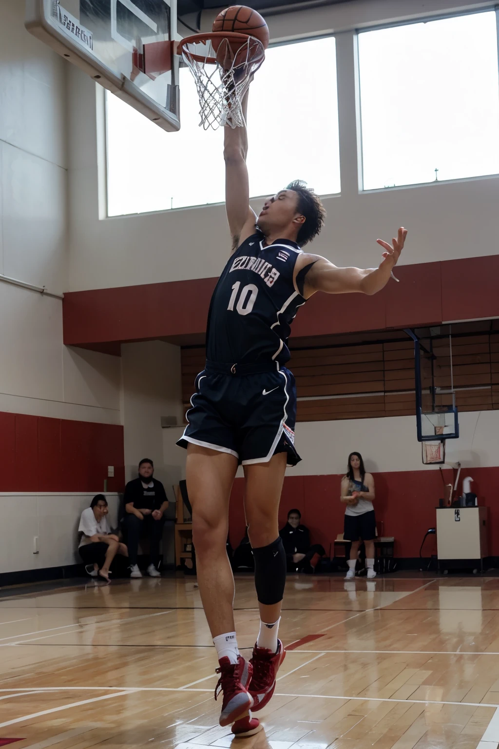 The handsome basketball athlete is doing an anime lay up shoot