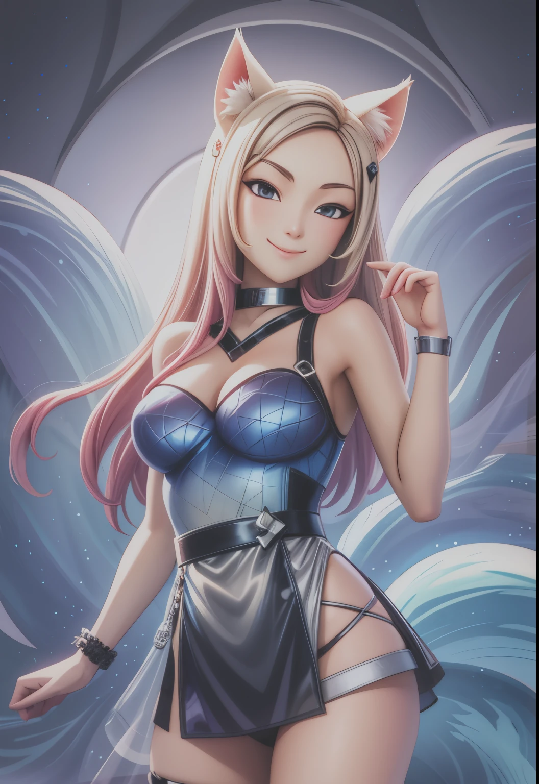 kdaahri, smile face,7 tails,anime eyes ,cowboy shot