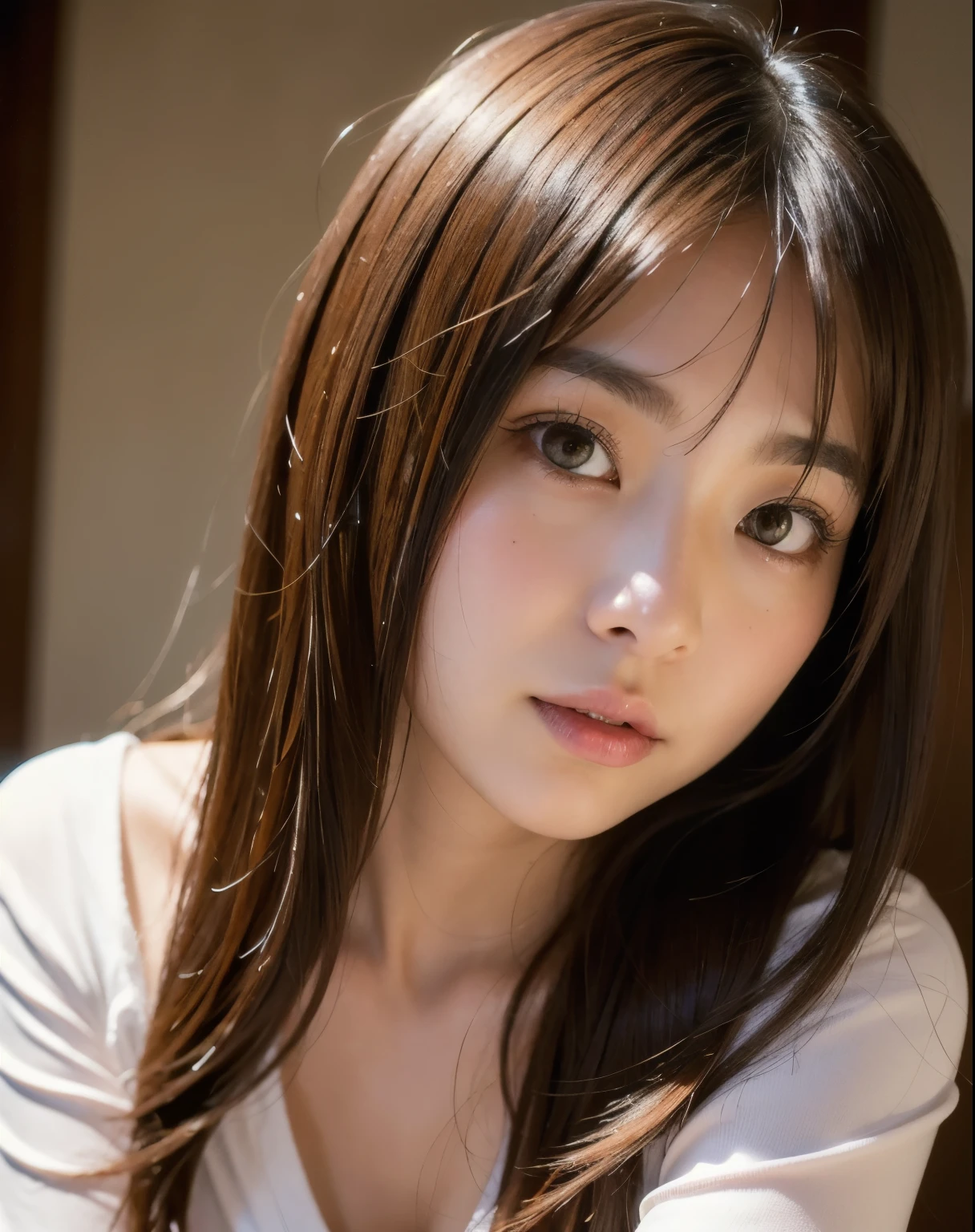 best quality, face focus, soft light, ultra high res, (photorealistic:1.4), RAW photo,
1japanese girl, solo, cute, (pupil, lights in the eyes), detailed beautiful face, (small chest),(high resolution detail of human skin texture),
(long hair),
indoor,
Damask Shirt Dress,
(portrait)
