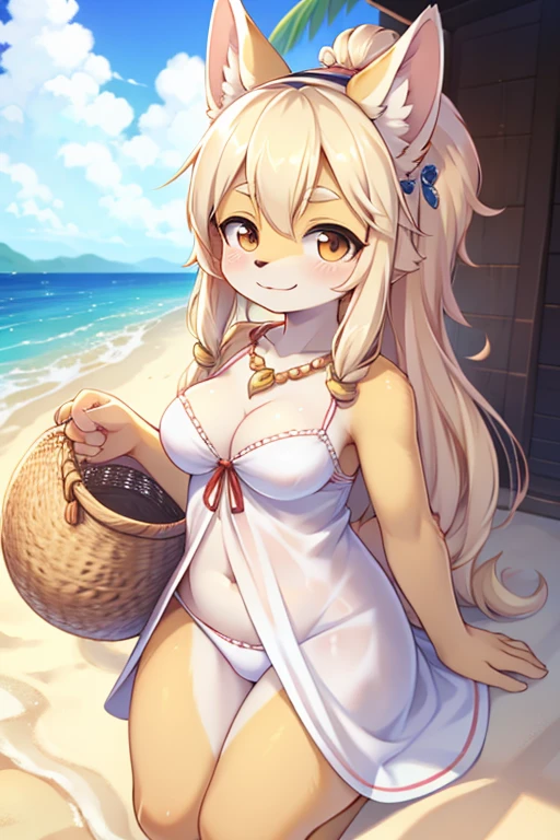 coelha, beautiful and friendly girl, usando roupa de banho (May), na praia, melhor qualidade, estilo anime
