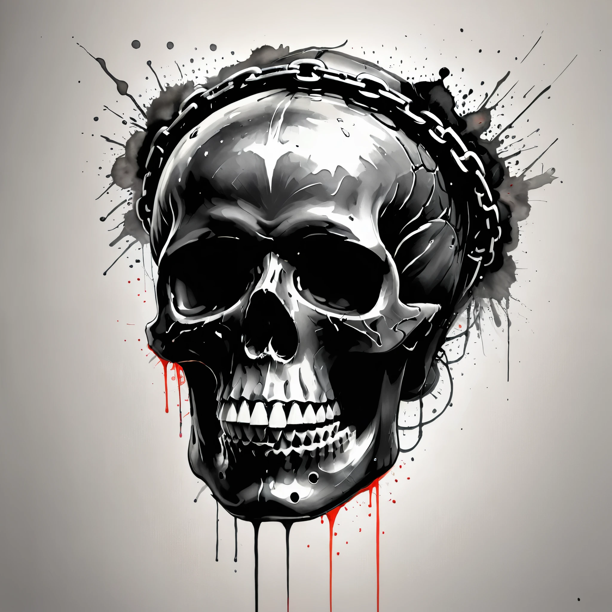 Line art tattoo drawing style of a skull wearing a crown of thorns