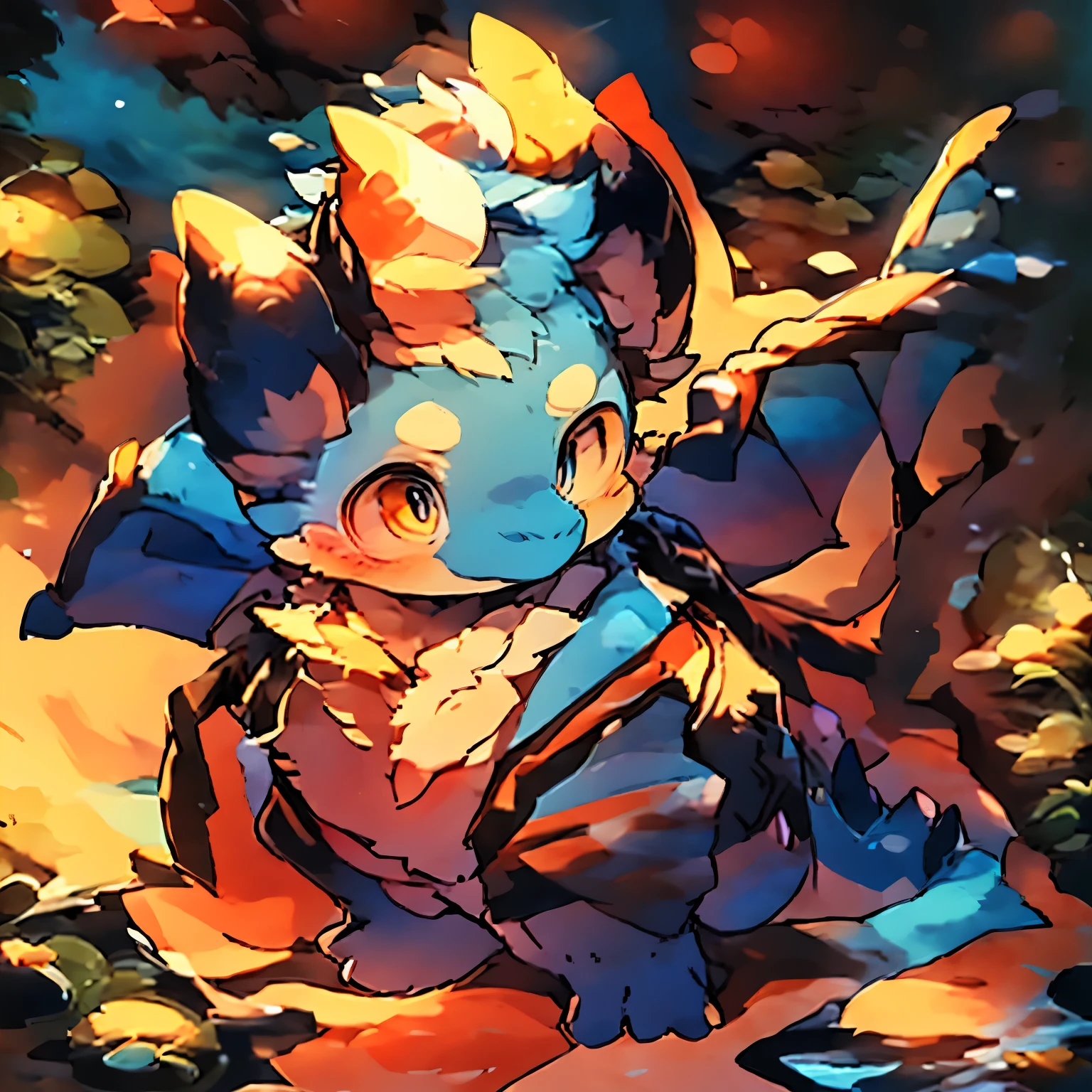 Male, (( Masterpiece, Extremely detailed)), ((Dragon)),Mature male, writer, (chibi dragon, blue body, yellow horn, full body, solo),by Dagasi