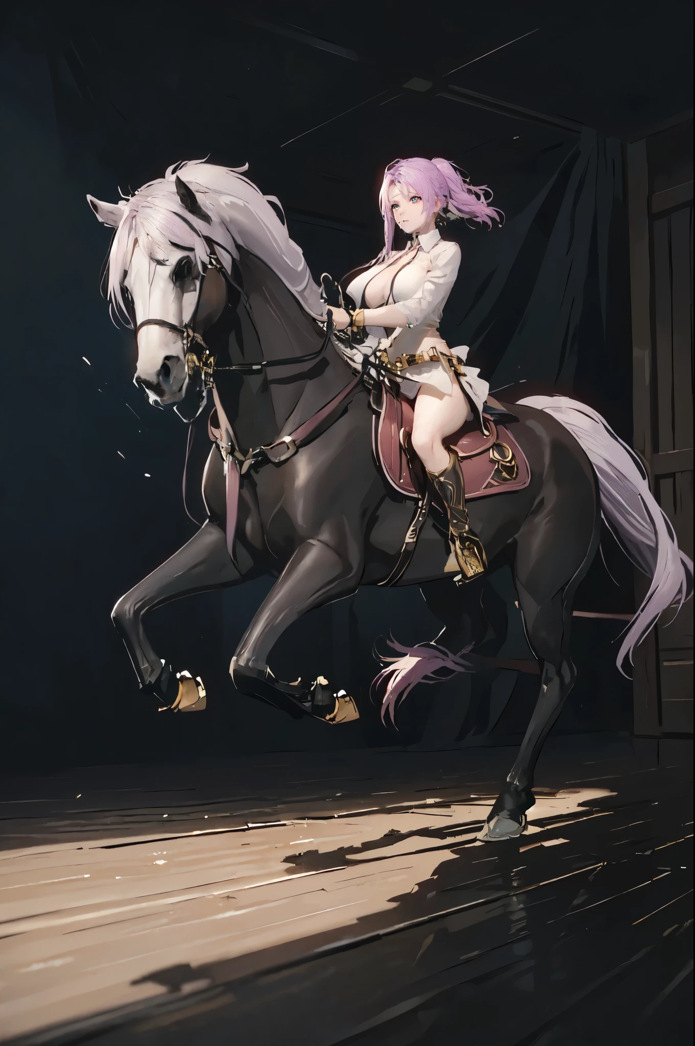 (best quality,highres:1.2),ultra-detailed,realistic,horse hind leg,beautiful muscles,graceful movement,strong and elegant,fluid motion,thoroughbred,impressive power,athletic,impeccable anatomy,majestic posture,dynamic energy,portraits,dramatic lighting,vivid colors,subtle shadows,rich texture,loose brushstrokes,expressive style,impressive depth,warm color palette,contrasting highlights and shadows