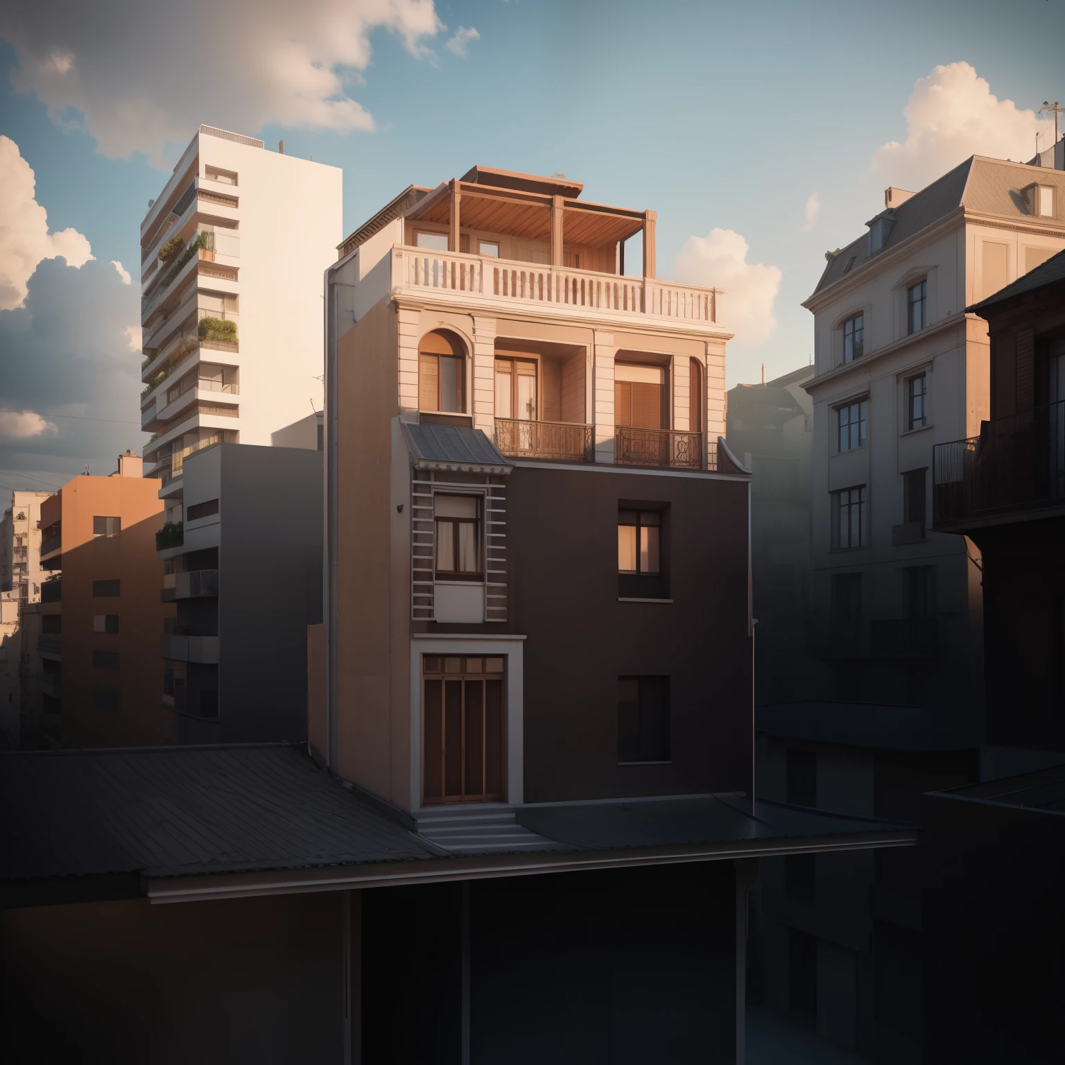 drawing of a tall building with a balcony and a balcony, street elevation, elevation view, architectural concept, perspective view, sketch - up, by Ramon Silva, architectural illustration, building facing, by João Artur da Silva, front elevation, an extremely detailed building, complete house, highly detailed architecture, 3/4 view realistic, frontview, architecture concept