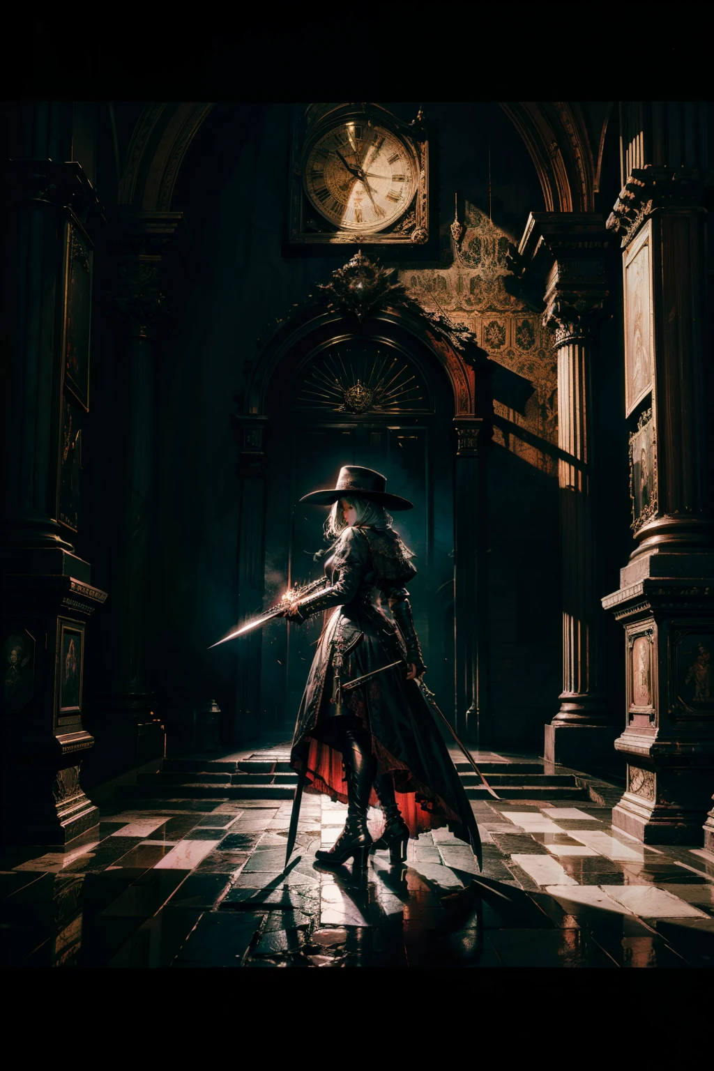 Beautiful art inside a Calling Card ((in Bloodbourne aesthetic style::1)), (masterpiece), best quality, sharp focus, midnight hour illumination