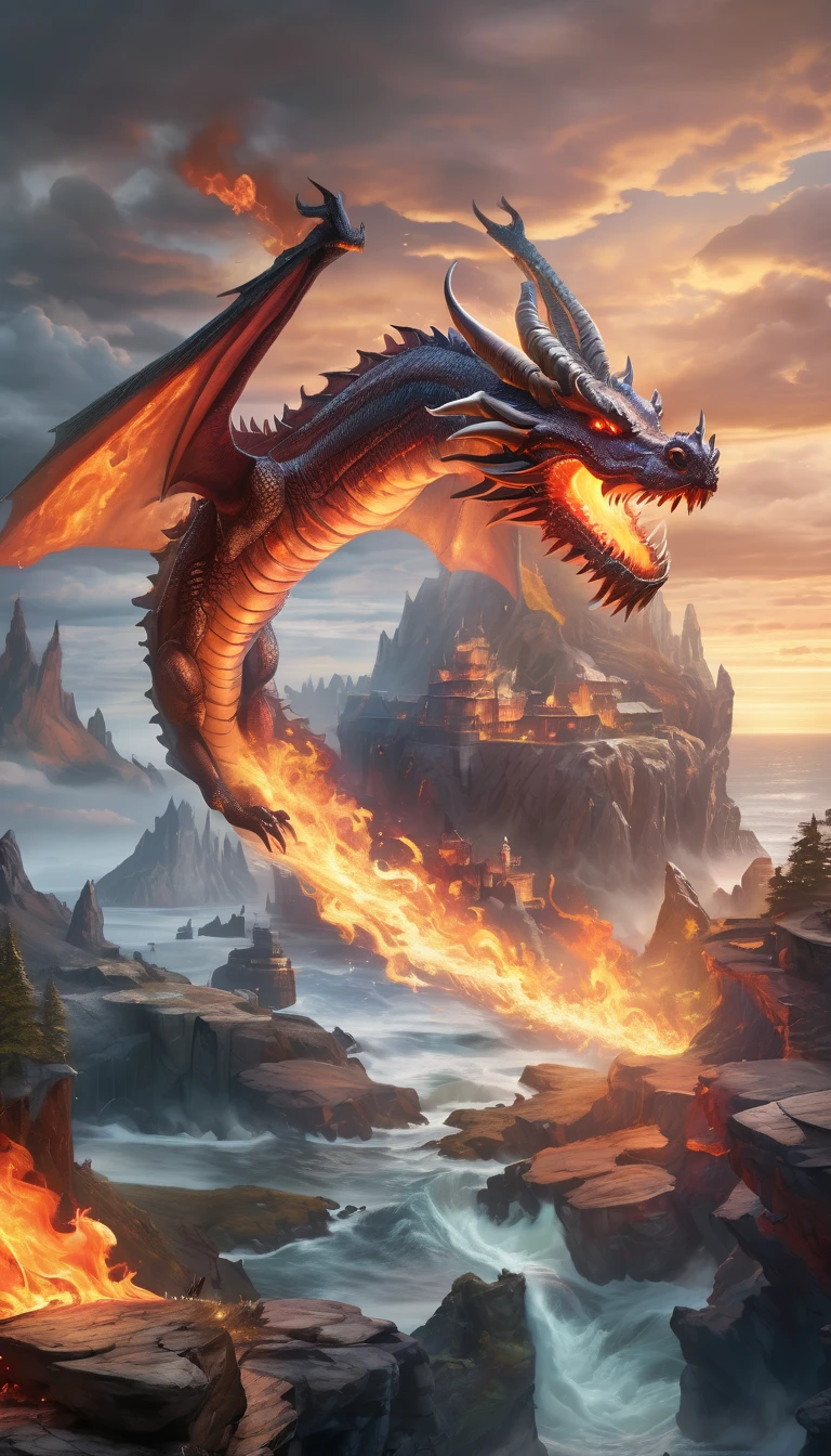 dungeons & dragons:1.5,((ultra wide angle x0.5:1.5)),( Dragon releasing flames from its mouth., cliff, Flying:1.5), ((Imaginative scene)), (( Very detailed: 1.4)9, ((masterpiece)), (Hyper-detailed and beautiful: 1.3), (Photorealistic: 1.4), 32k.