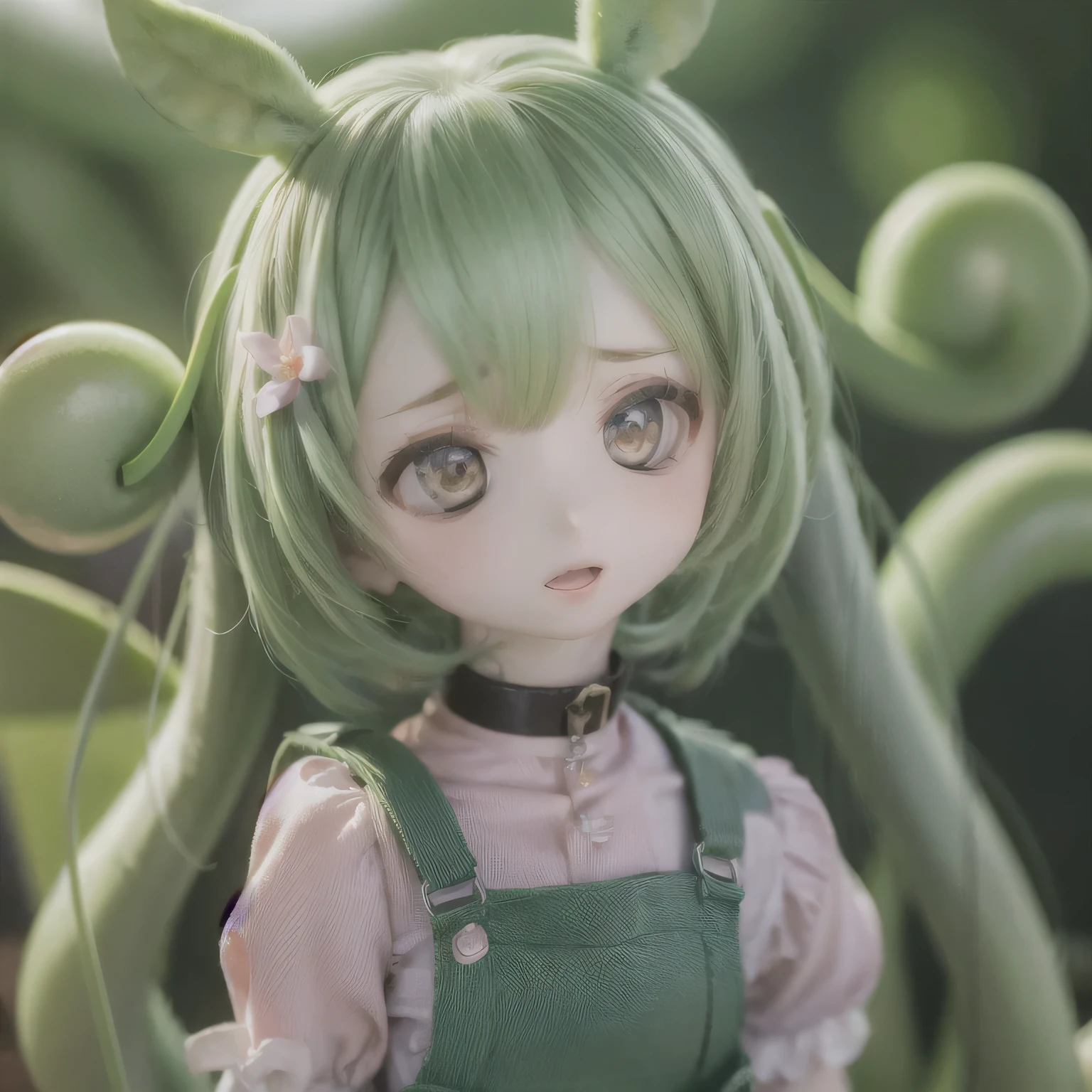 (a girl in a garden),(illustration),(detailed flowers and trees),(best quality,ultra-detailed,highres),(vivid colors),(soft sunlight),(smug face),((((((chibi)))))),(green hair),(open mouth),(nude)Zundamon's hairstyle full body ,(smug face),(((((chibi))))),(green hair),(open mouth),(white blouse),(((((8green color Bugy overalls)))))doyagao